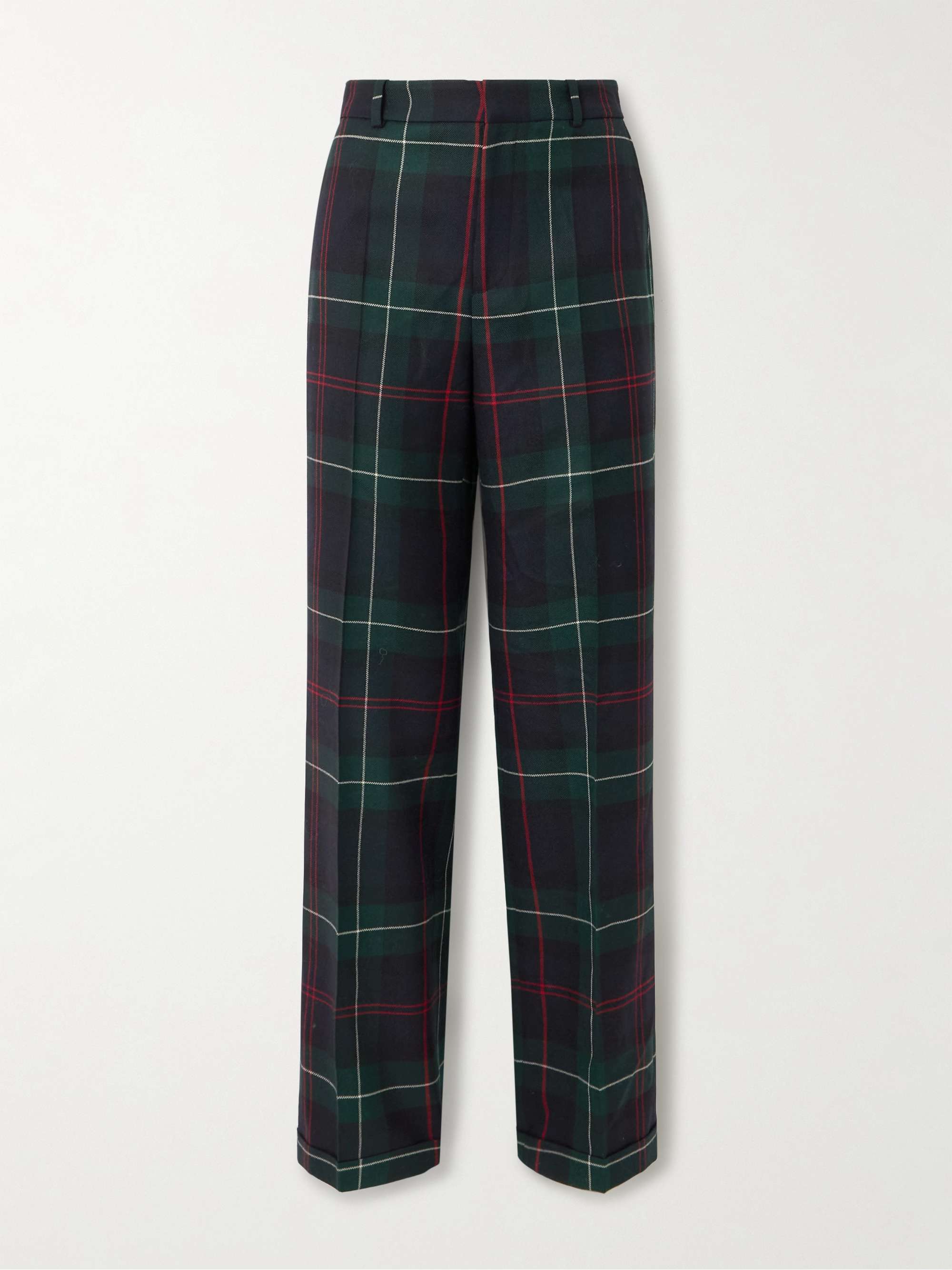 Checked wool-flannel straight-leg pants view