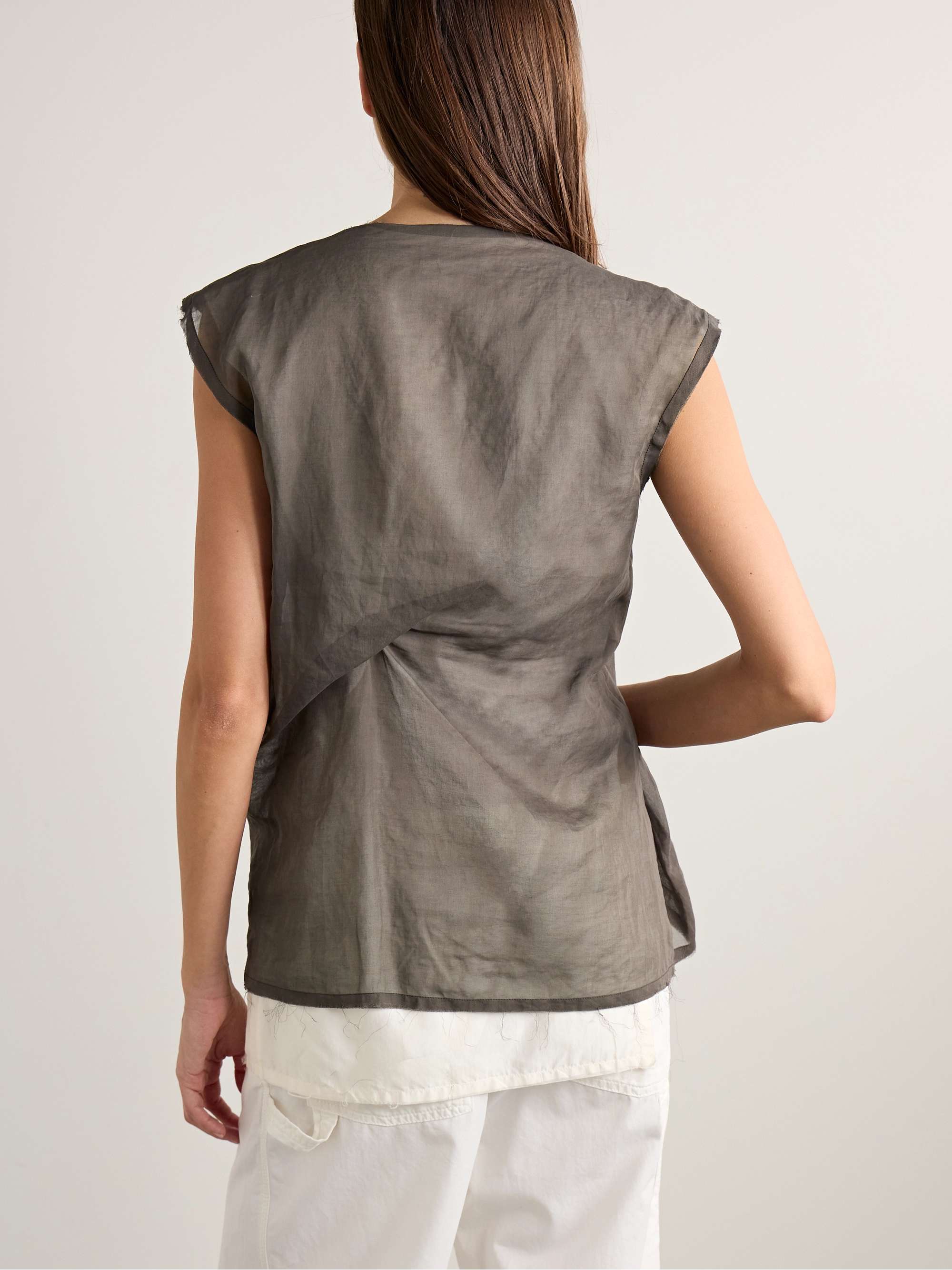 Inawa frayed layered draped cotton-voile tank view