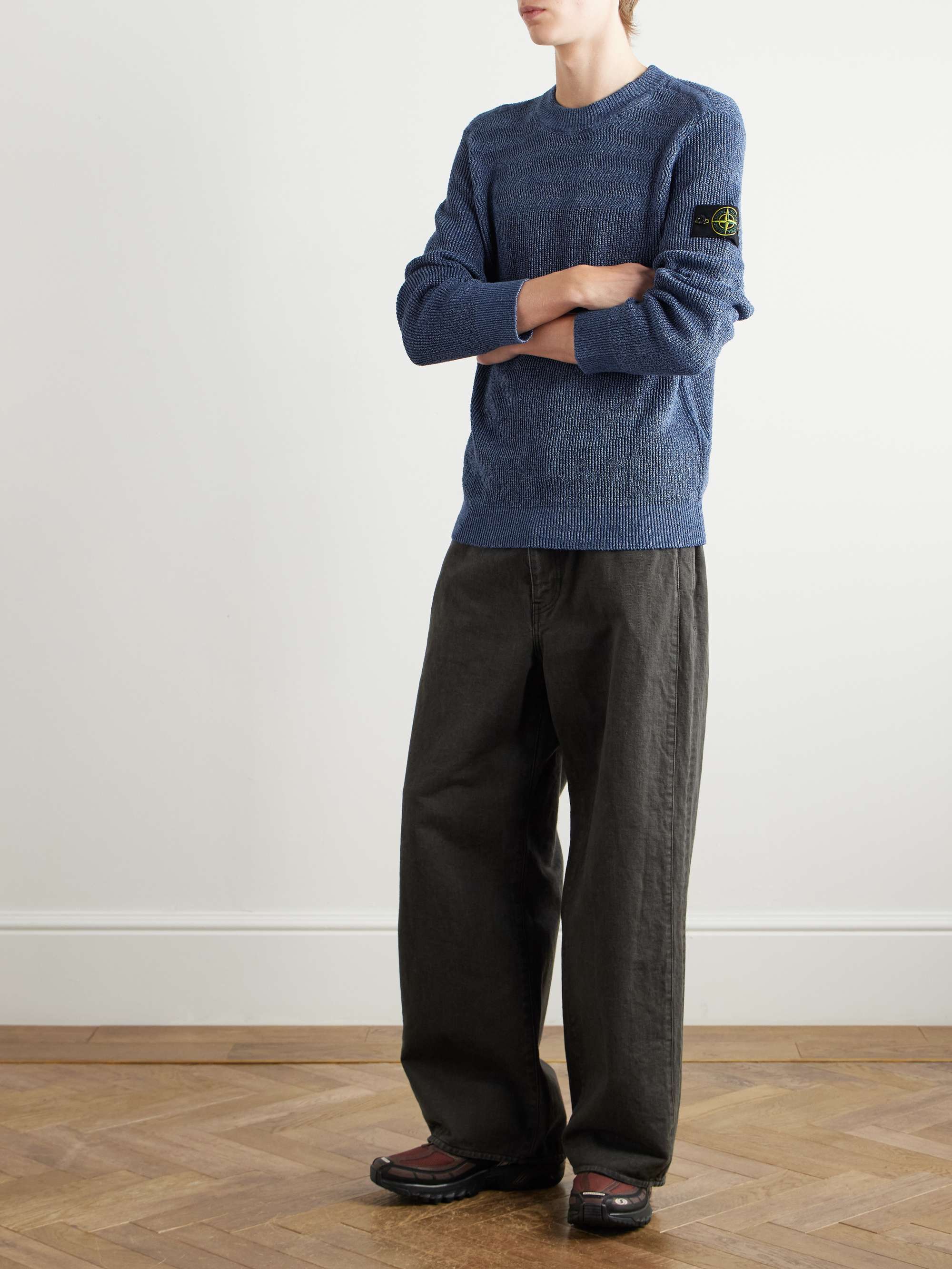 Logo-Appliquéd Ribbed Linen-Blend Sweater view