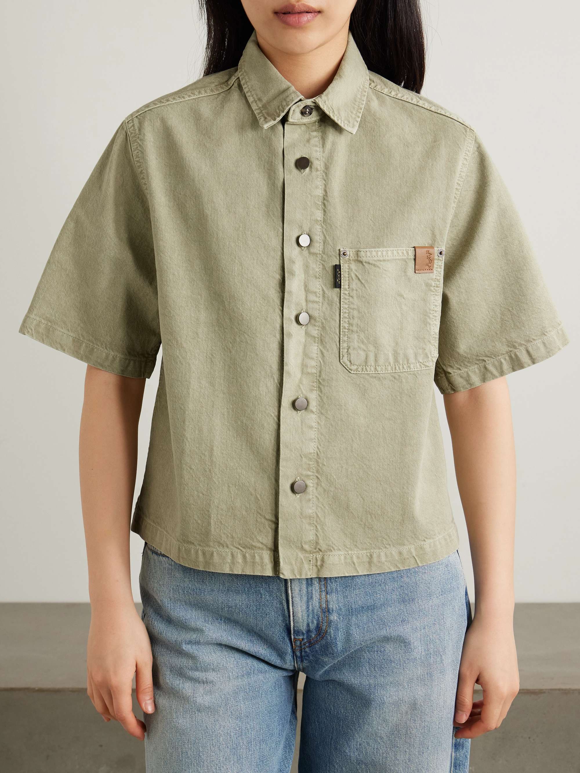 Olive denim shirt view