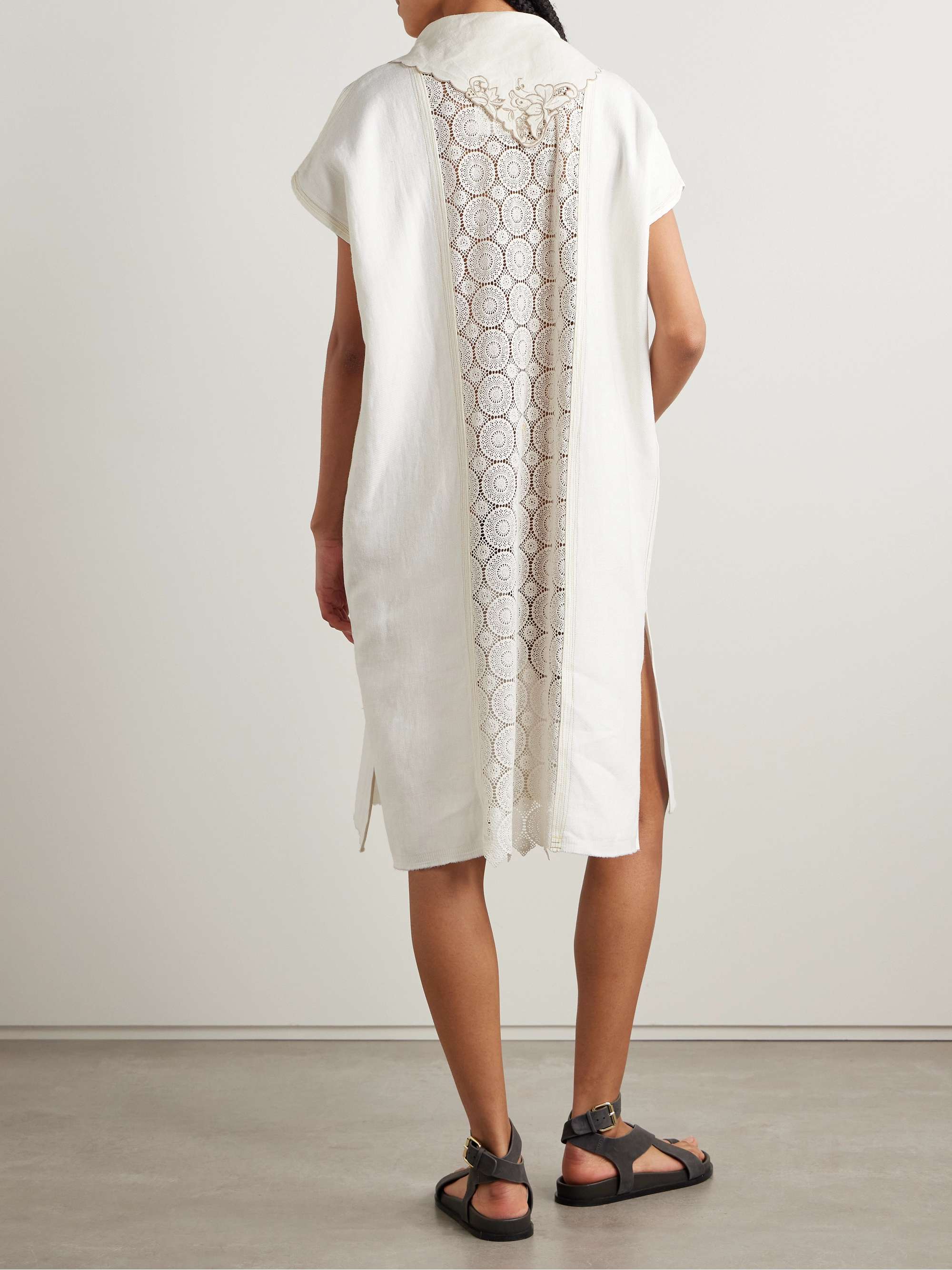 Lace-trimmed cotton Oxford and twill midi shirt dress view