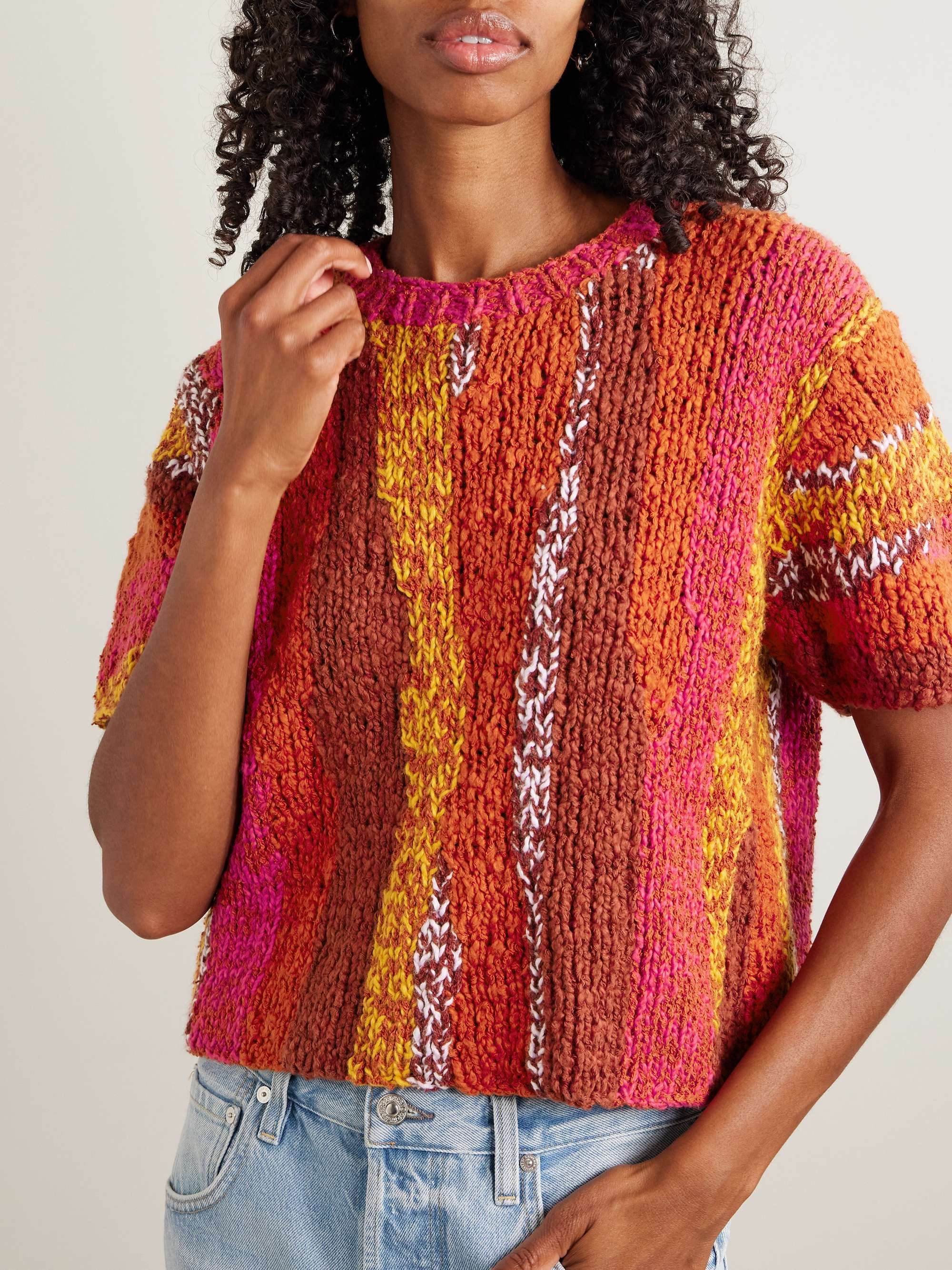 Striped organic cotton-bouclé T-shirt view