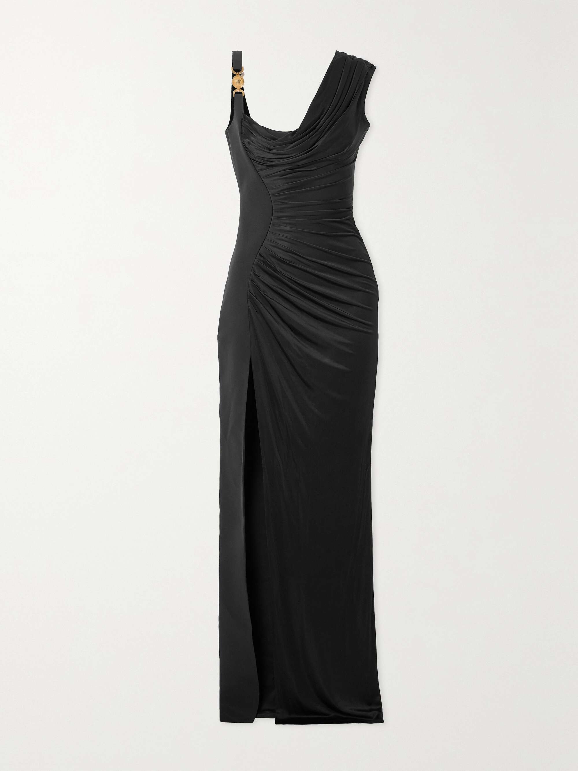 Asymmetric embellished draped jersey and crepe gown view