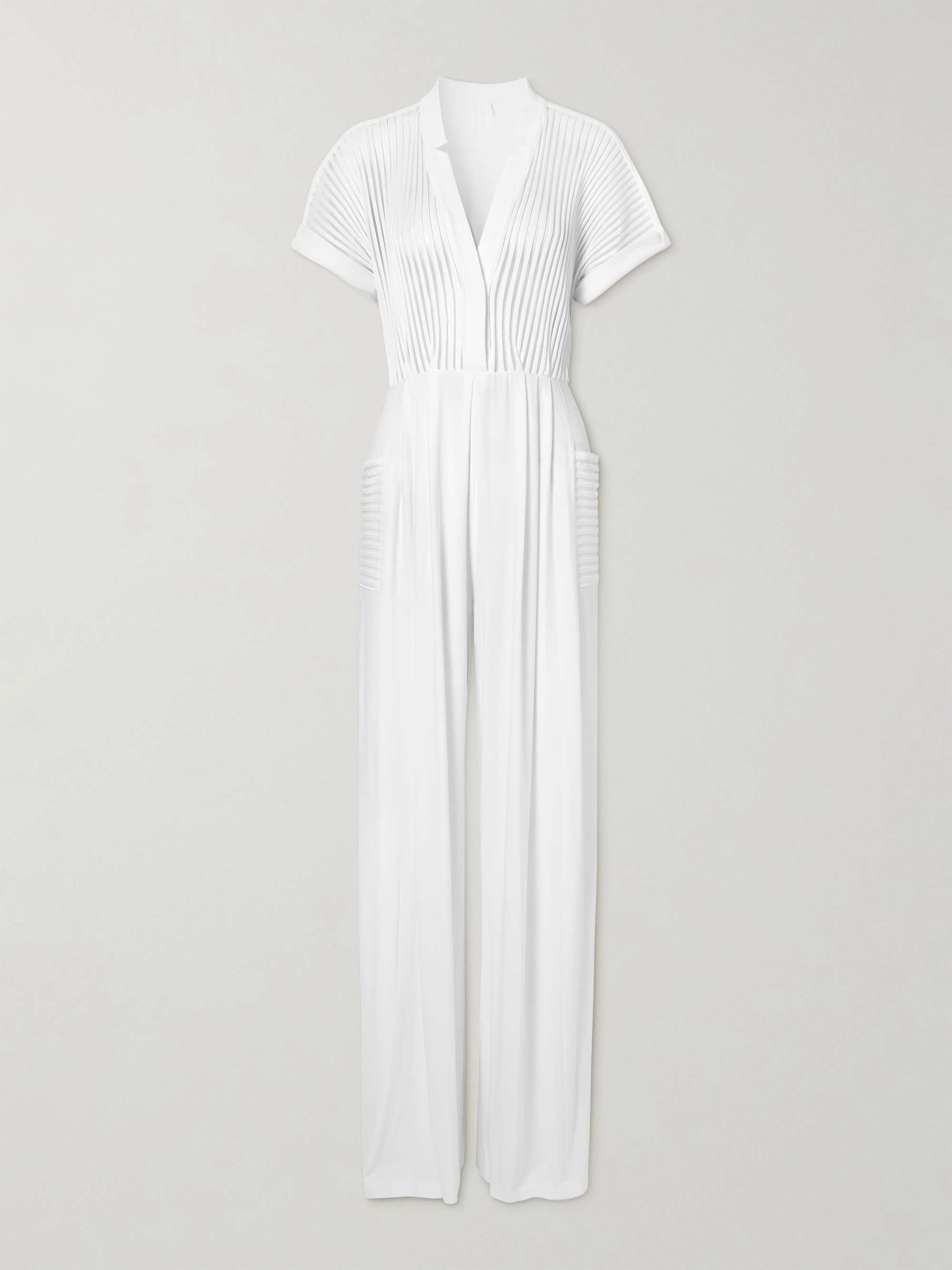 Geralyn belted paneled jersey and mesh jumpsuit view