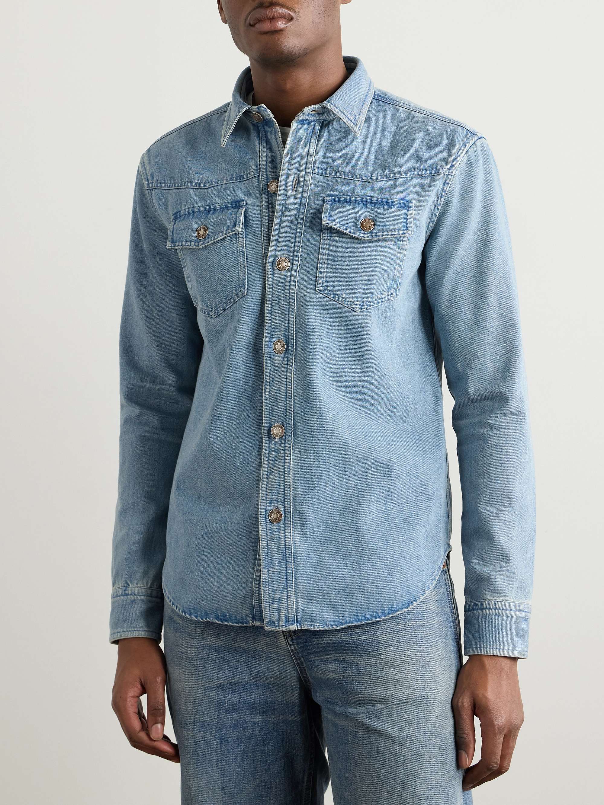 Slim-Fit Washed-Denim Overshirt view