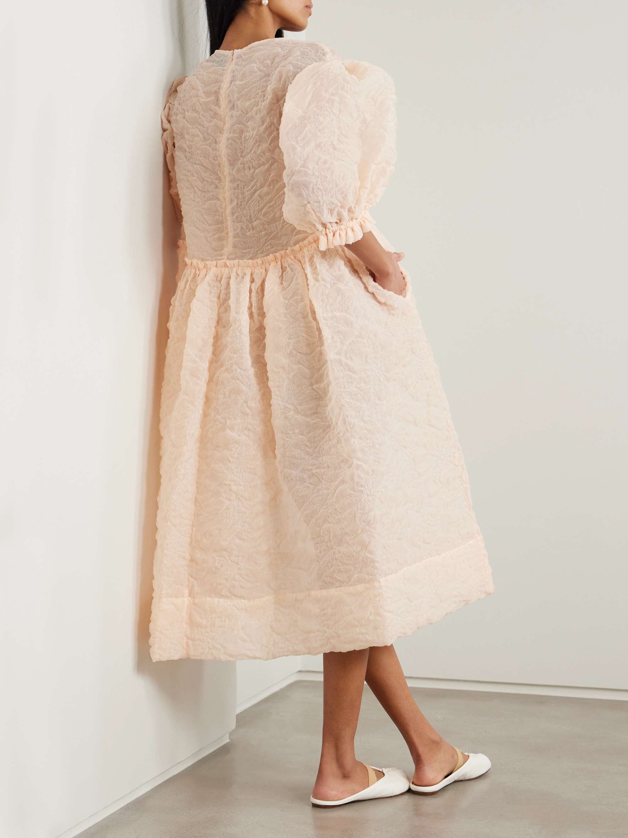 Oversized ruffled crinkled organza midi dress view