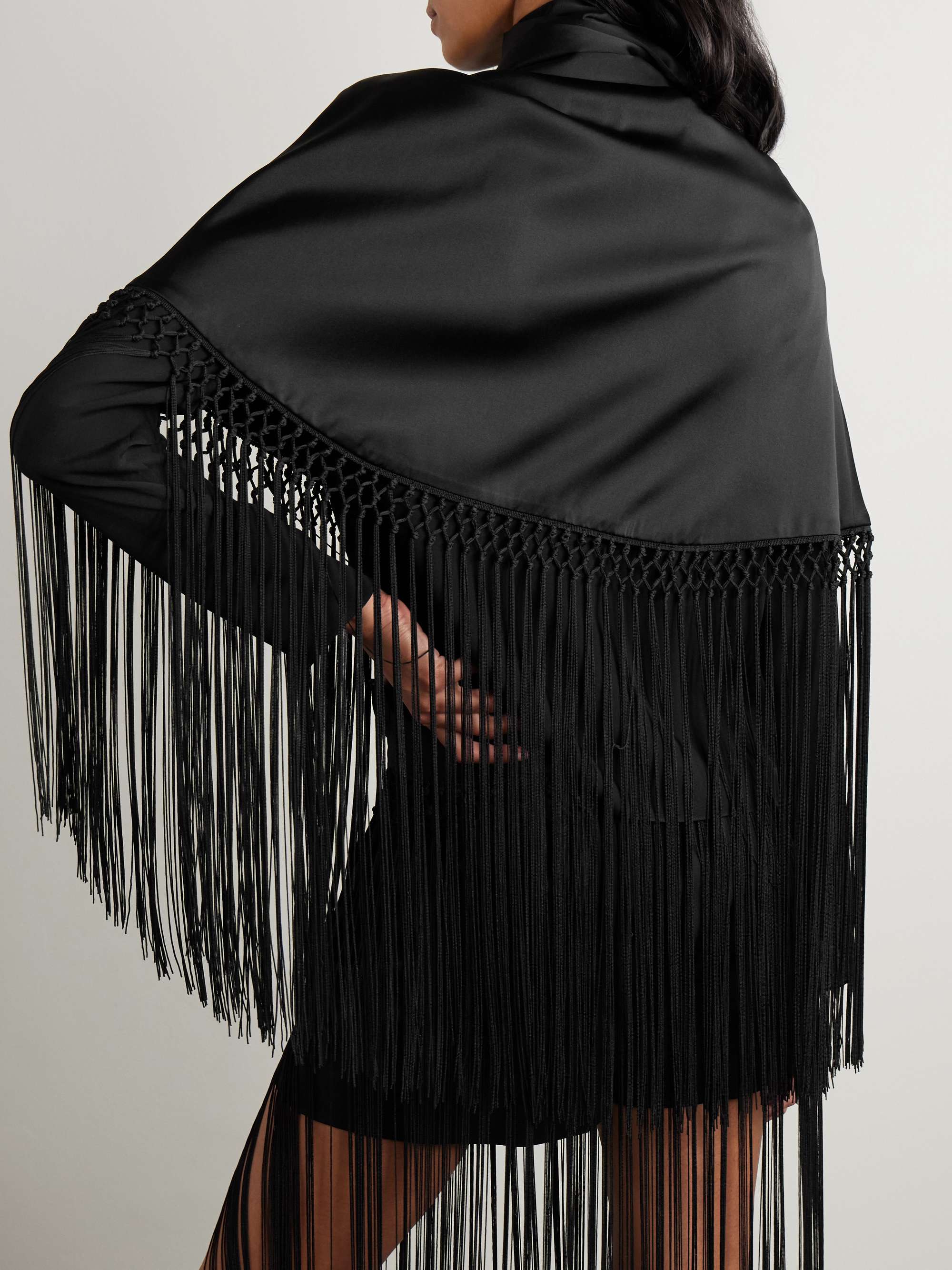 Lydia cropped fringed silk-charmeuse cape view