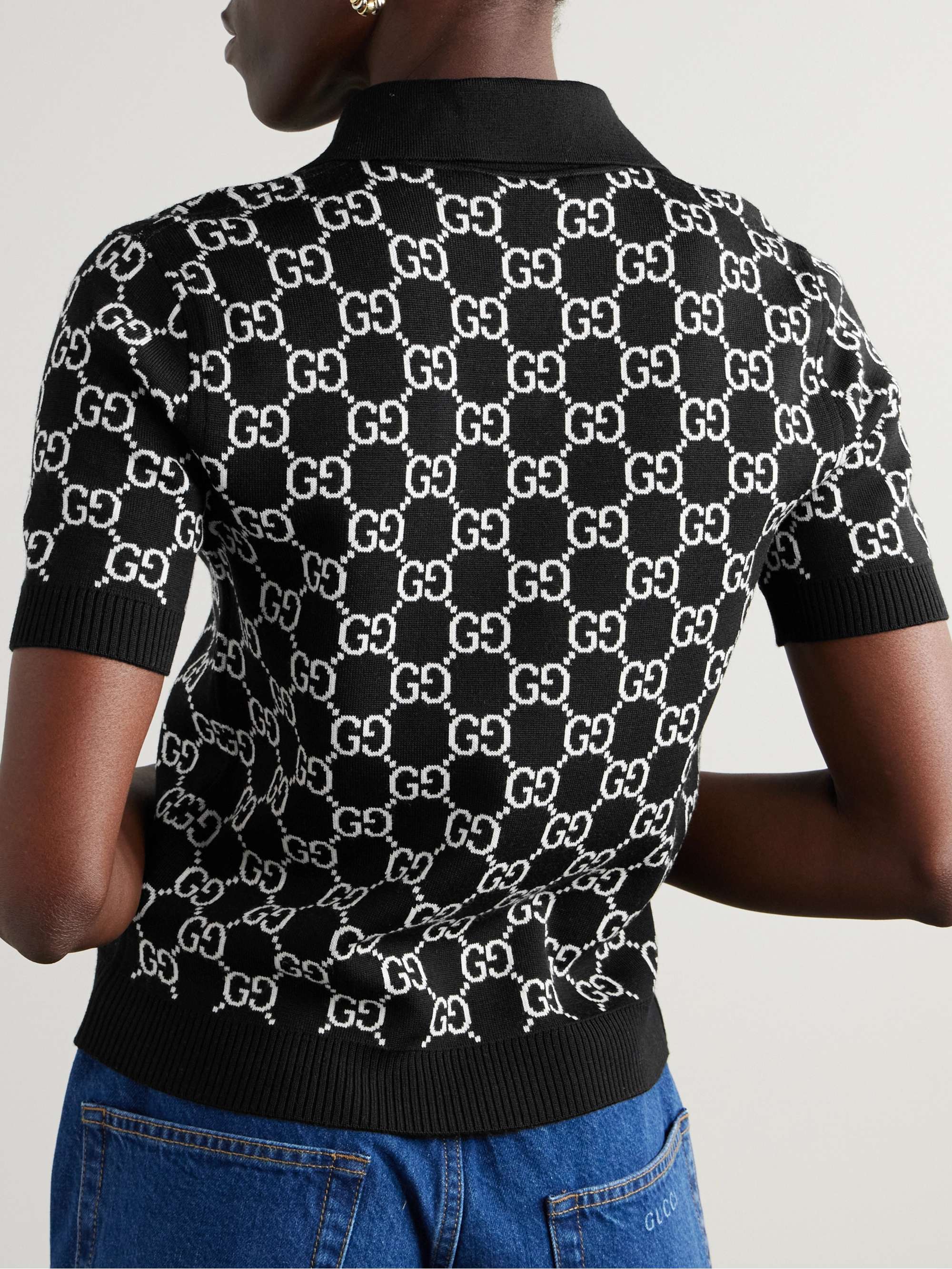 Reversible logo-jacquard wool-blend polo shirt view