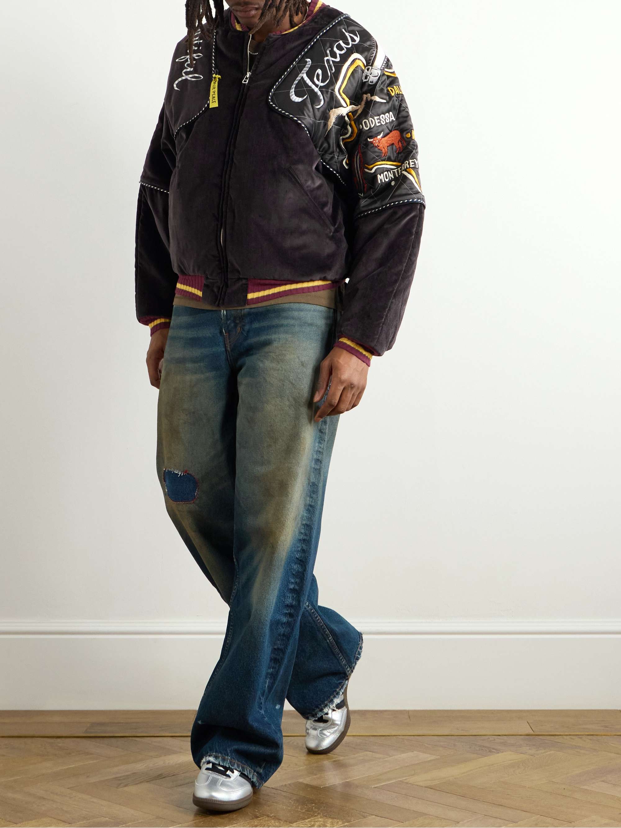 Embroidered Quilted Shell-Trimmed Cotton-Velvet Bomber Jacket view