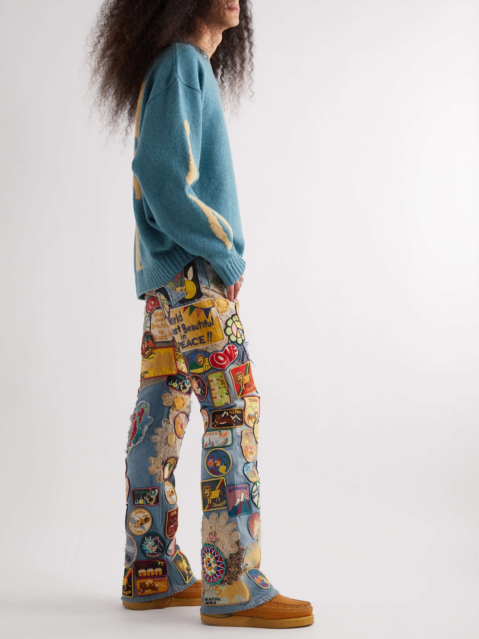 Slim-Fit Flared Appliquéd Jeans view