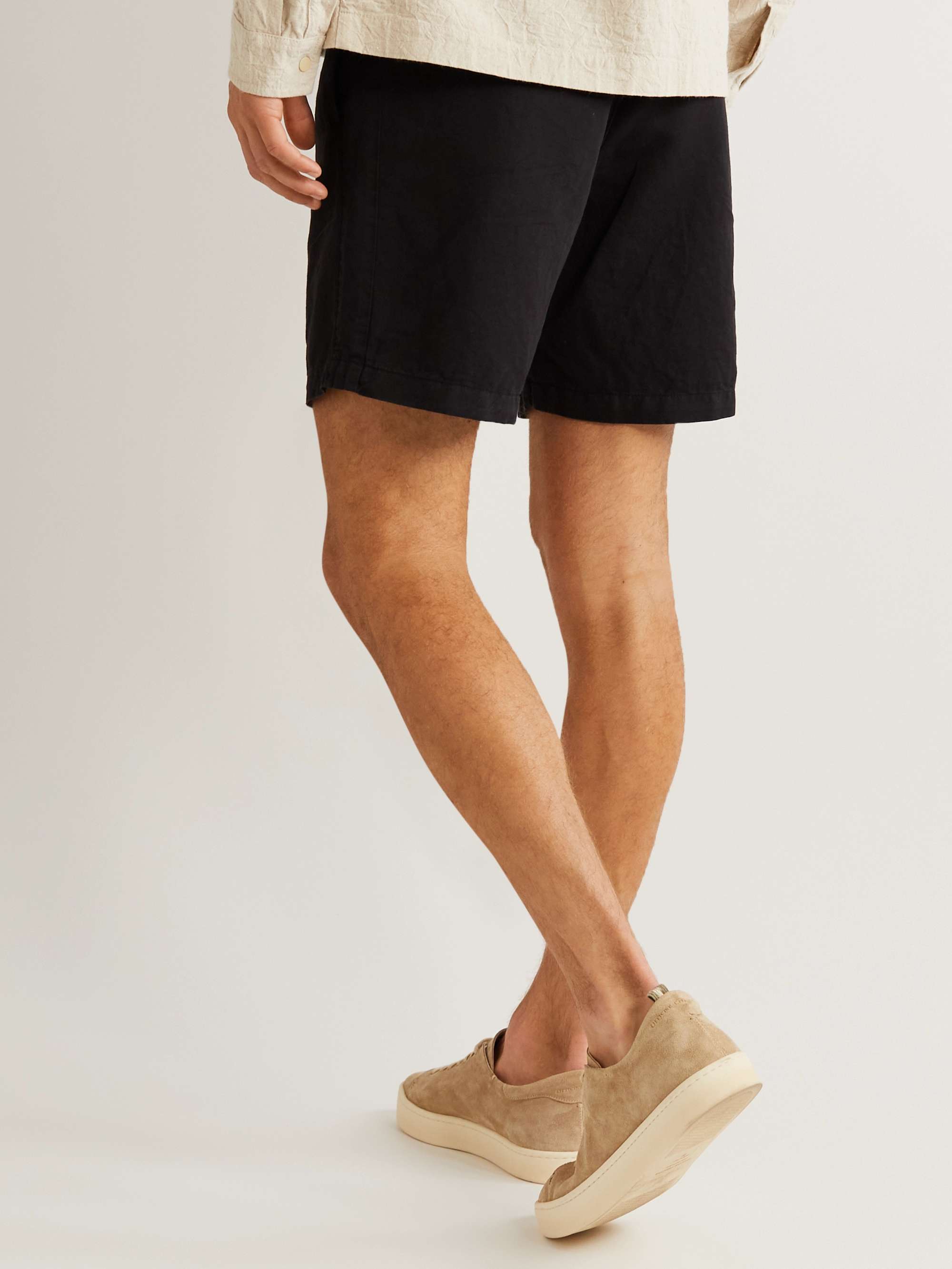 Straight-Leg Cotton and Linen-Blend Twill Drawstring Shorts view