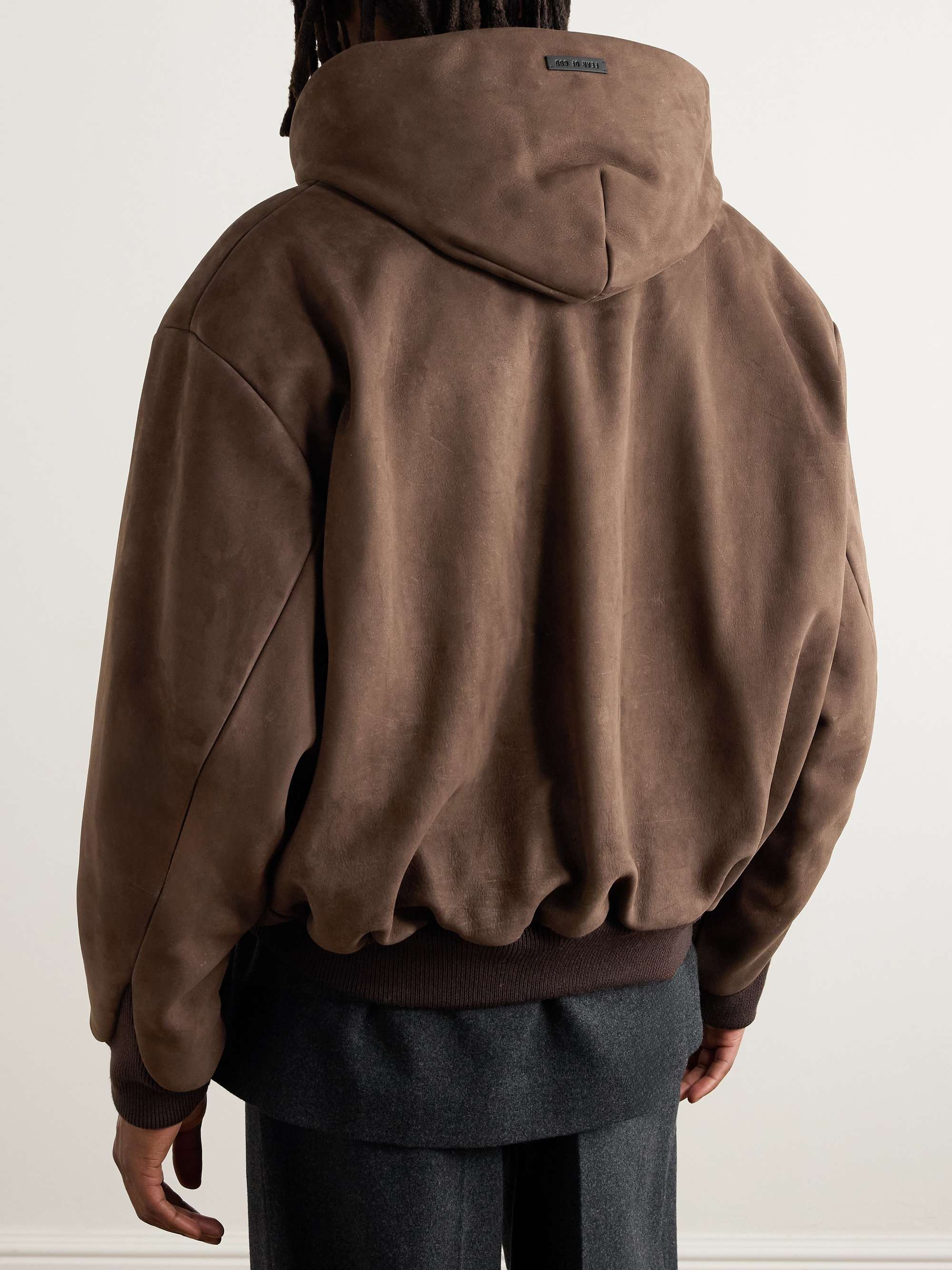 Logo-Appliquéd Nubuck Hooded Bomber Jacket view