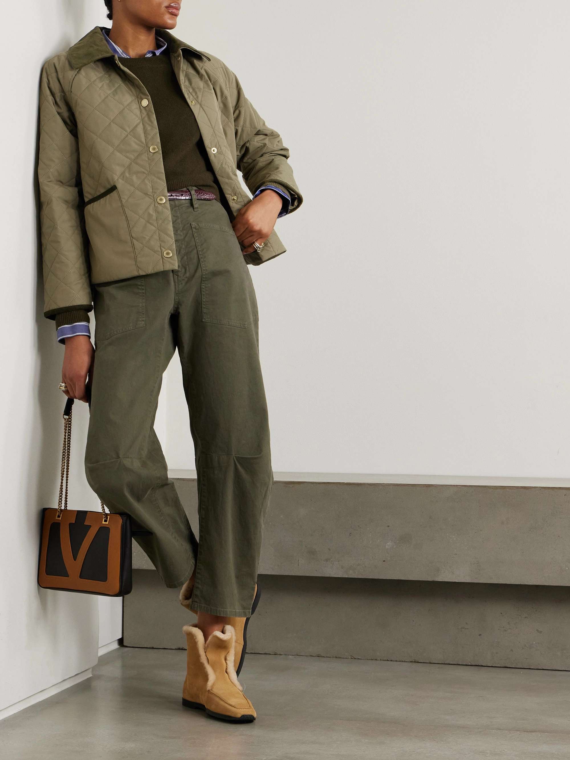 Anise corduroy-trimmed cropped quilted shell jacket view