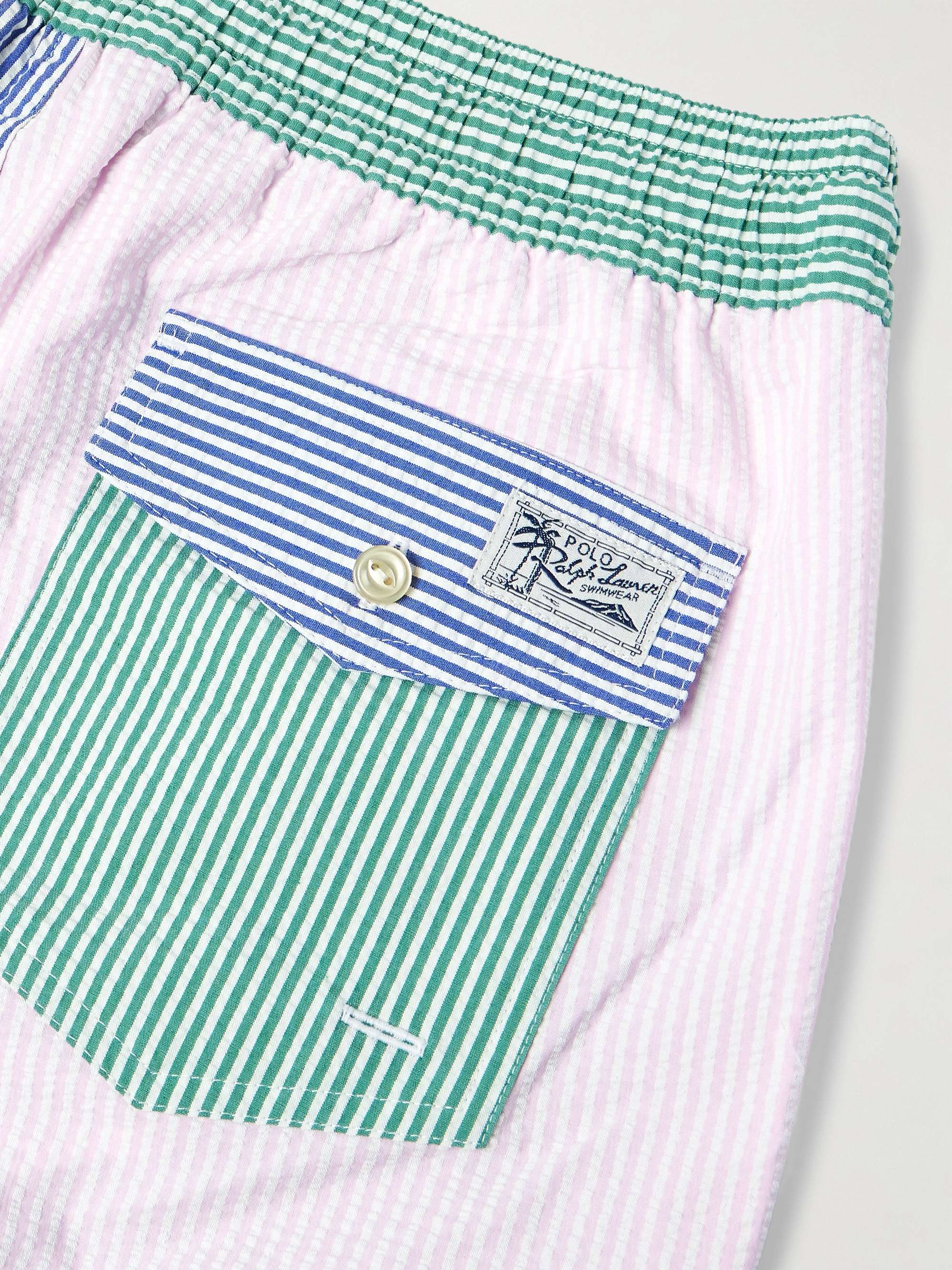 Straight-Leg Mid-Length Logo-Embroidered Striped Cotton-Blend Seersucker Swim Shorts view