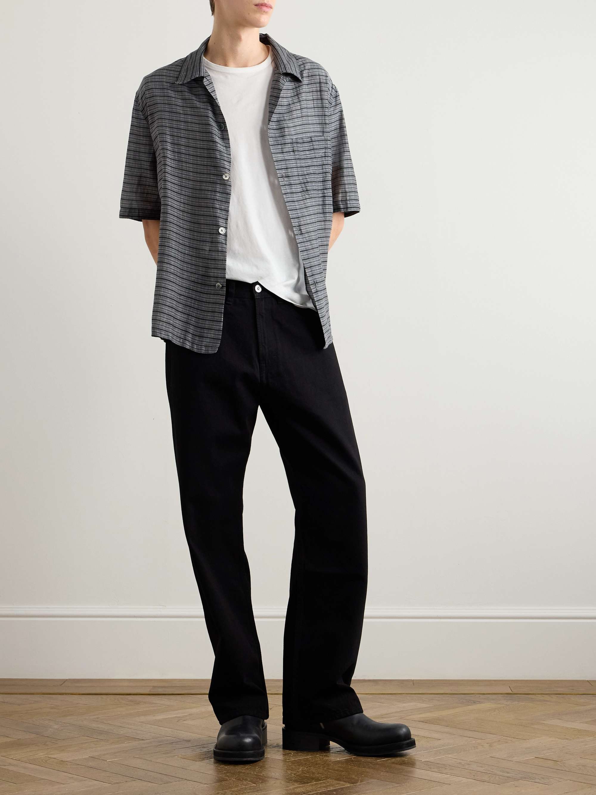 Heusen Convertible-Collar Checked Cotton and Silk-Blend Shirt view
