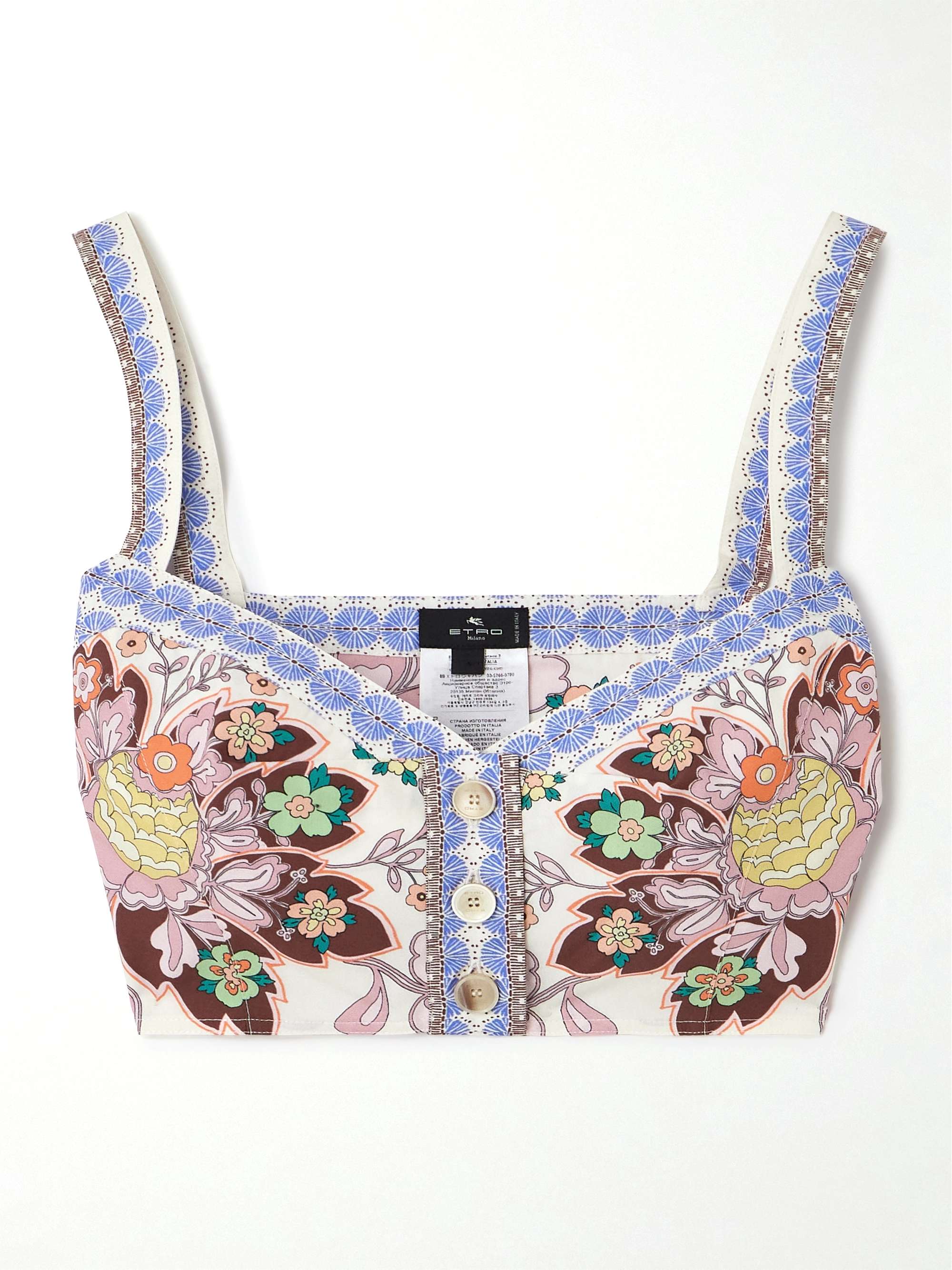 Cropped floral-print cotton-poplin top view