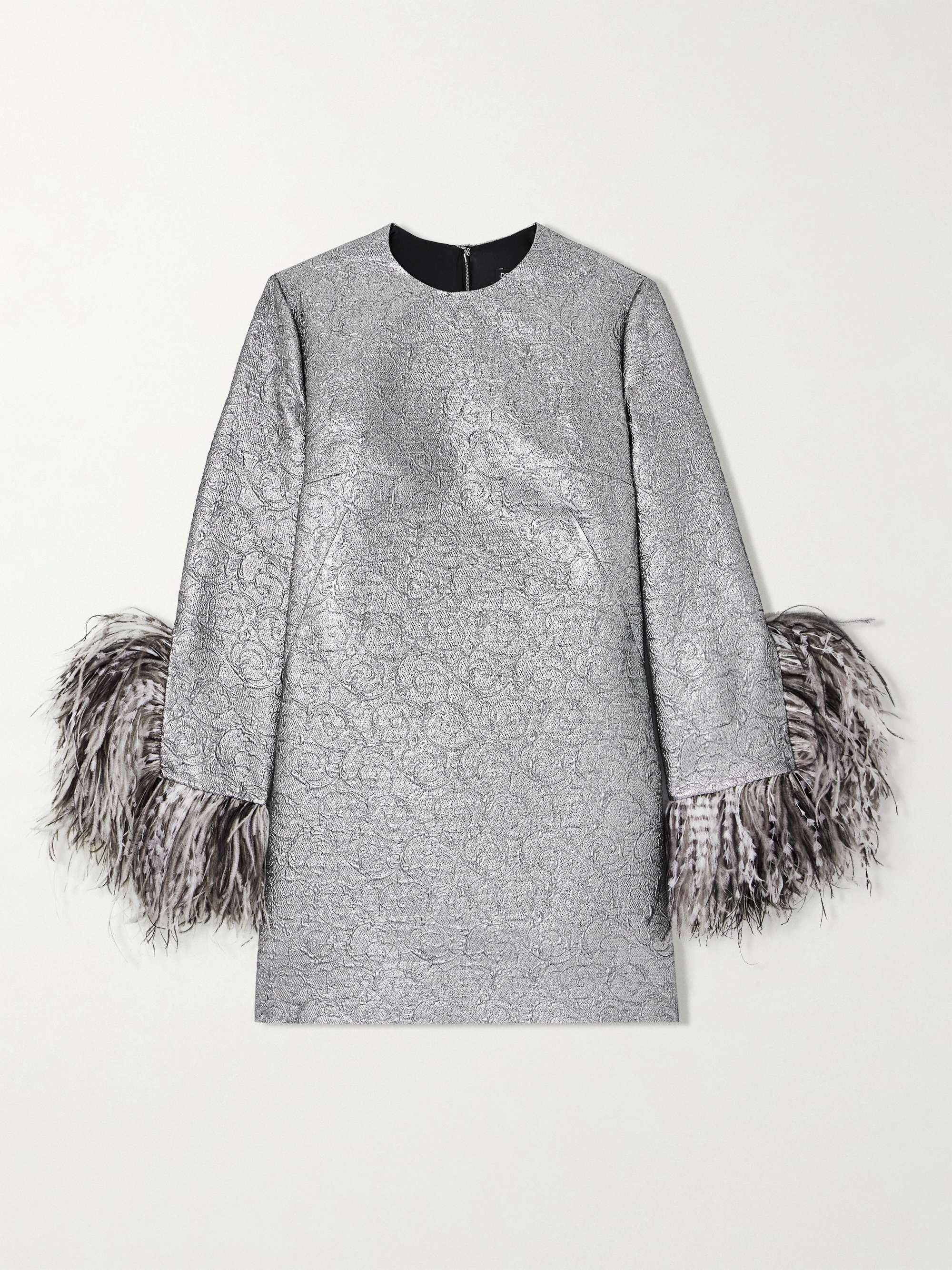 Feather-trimmed metallic jacquard mini dress view