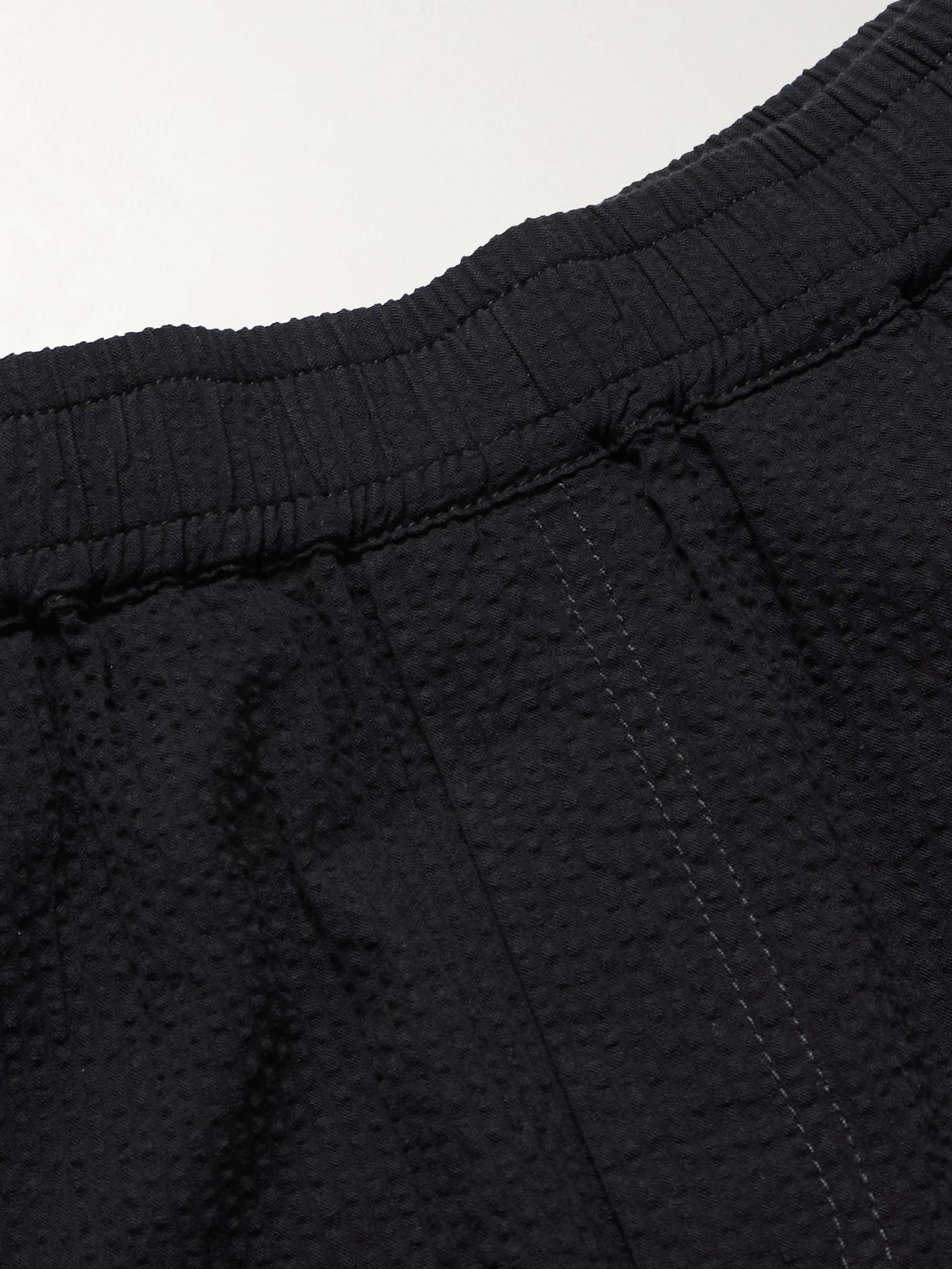 Anniversary Wide-Leg Pleated Cotton-Seersucker Drawstring Trousers view