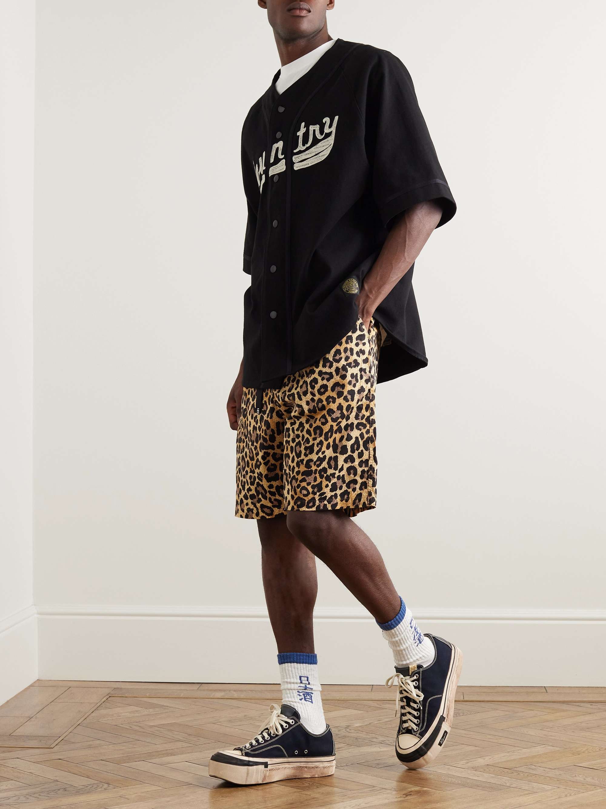 Wide-Leg Belted Leopard-Print Cotton-Gabardine Shorts view