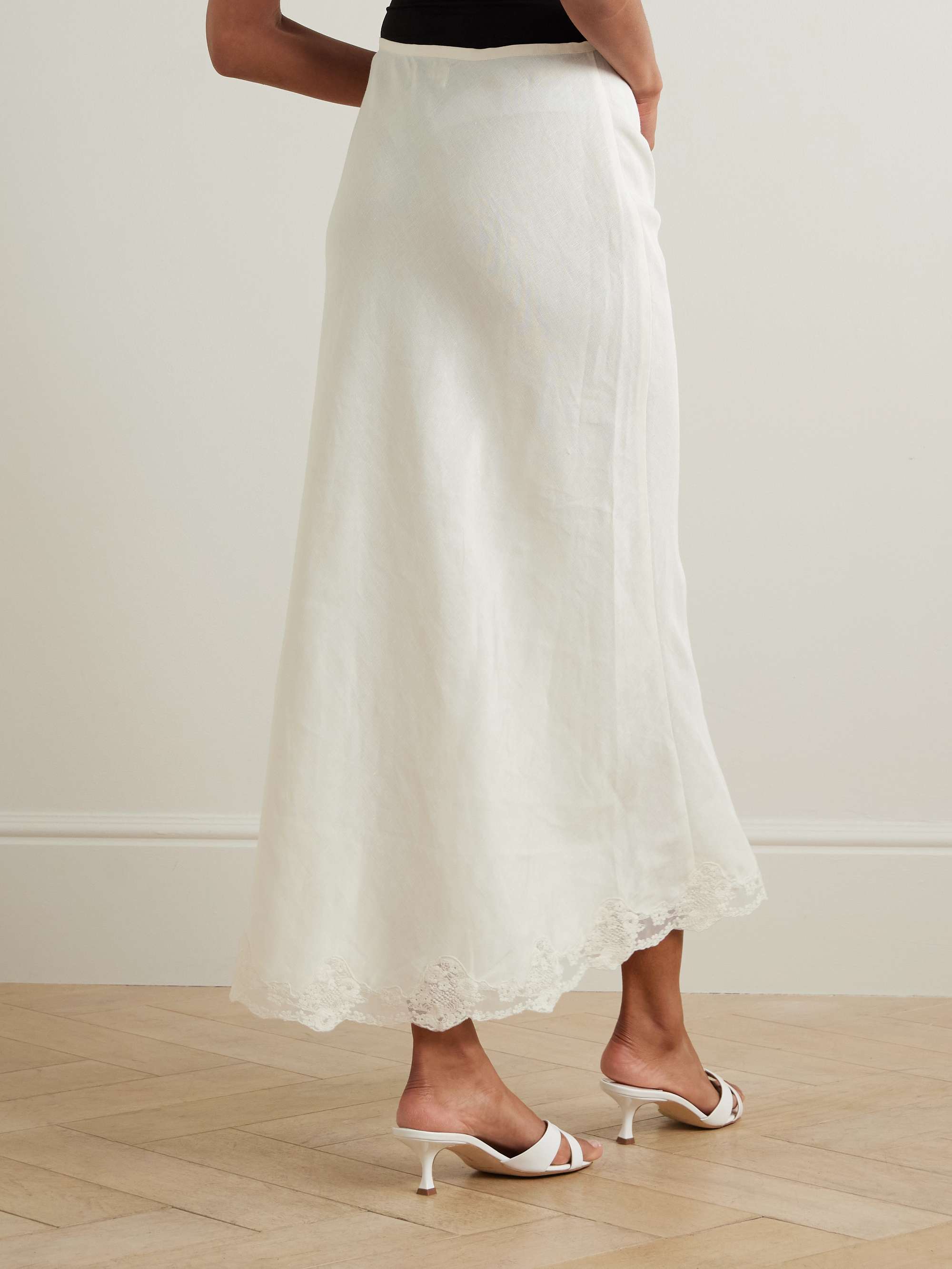Crystal lace-trimmed linen-blend midi skirt view