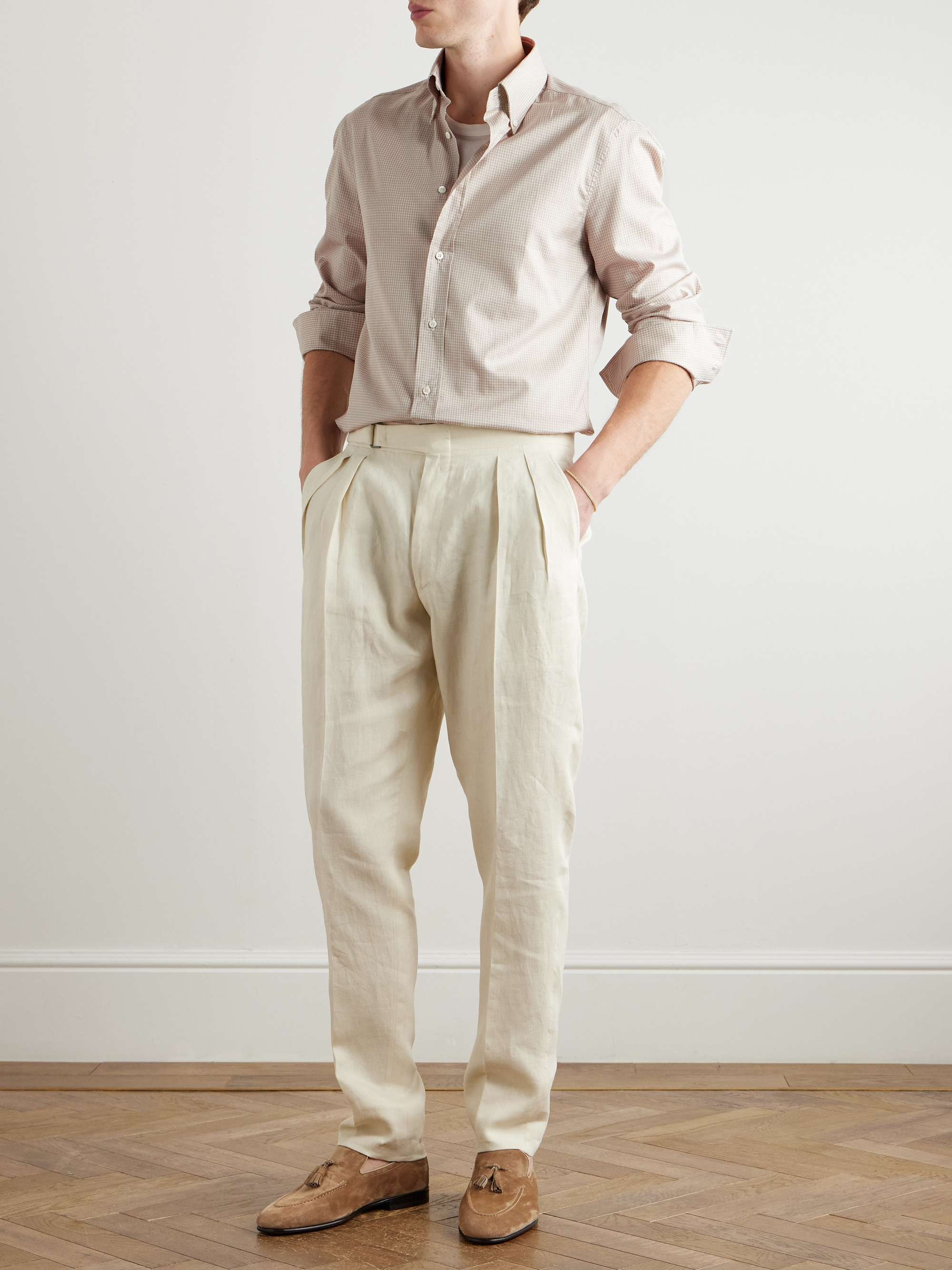 Slim-Fit Button-Down Collar Checked Cotton Shirt view
