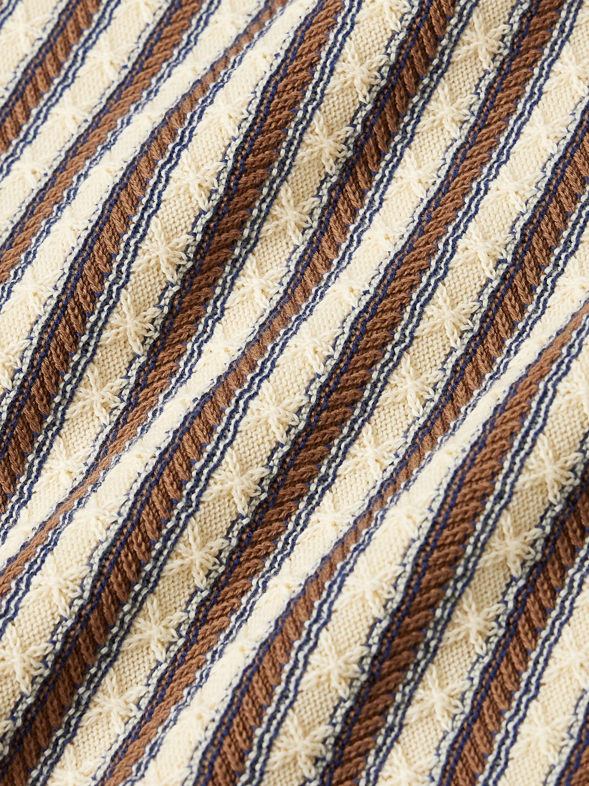 Striped Textured-Knit Organic Cotton Polo Shirt view