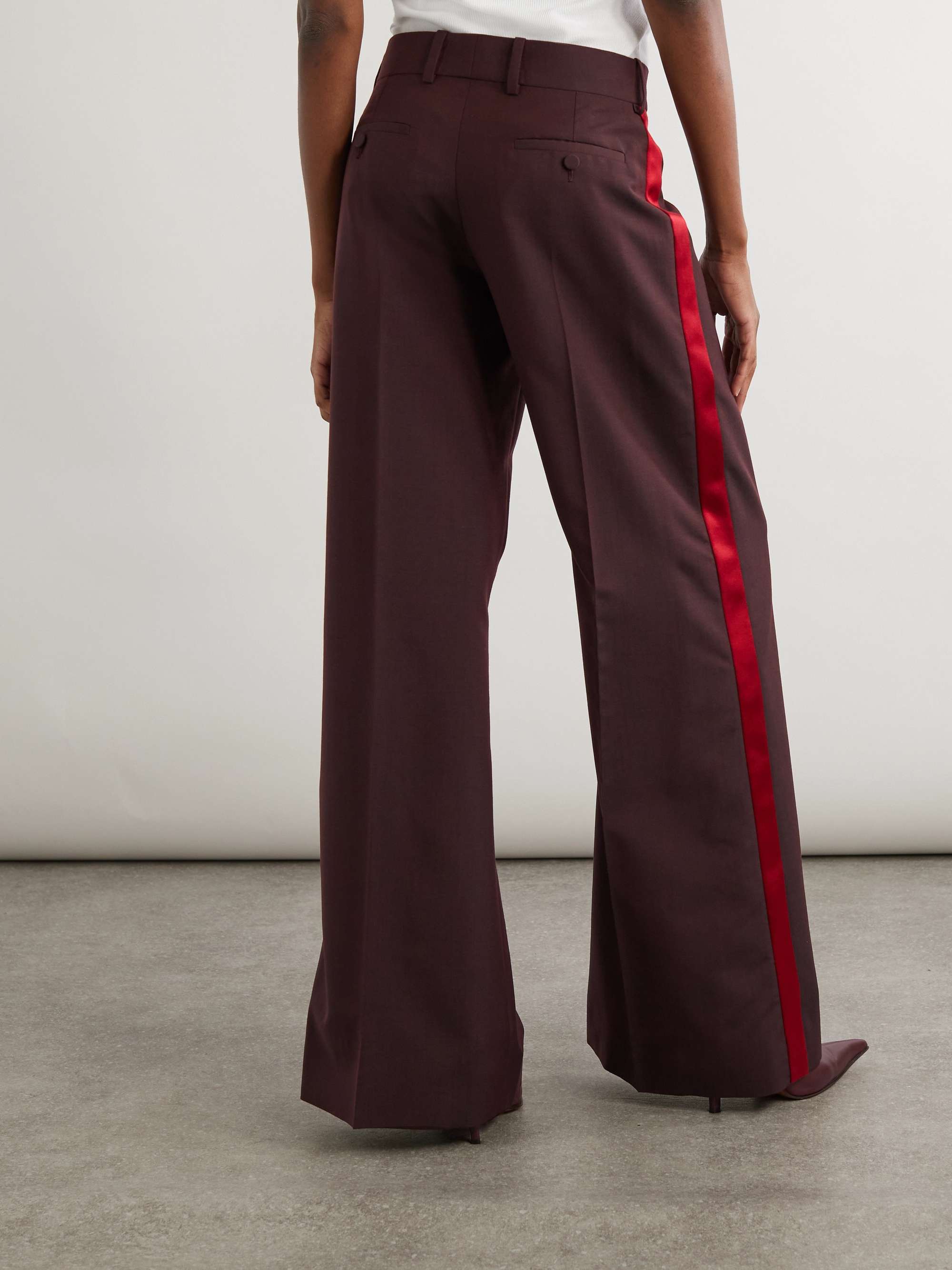 Satin-trimmed wool and mohair-blend wide-leg pants view