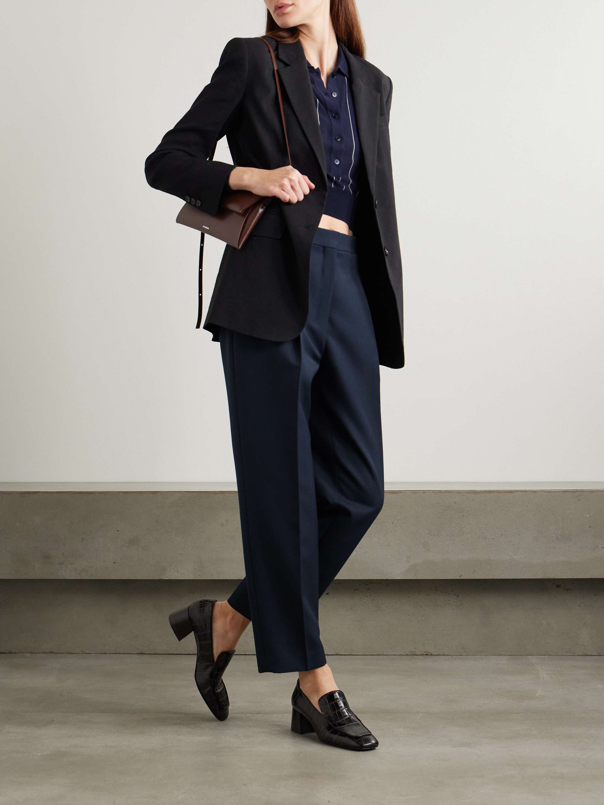 Pleated wool-blend tapered pants view