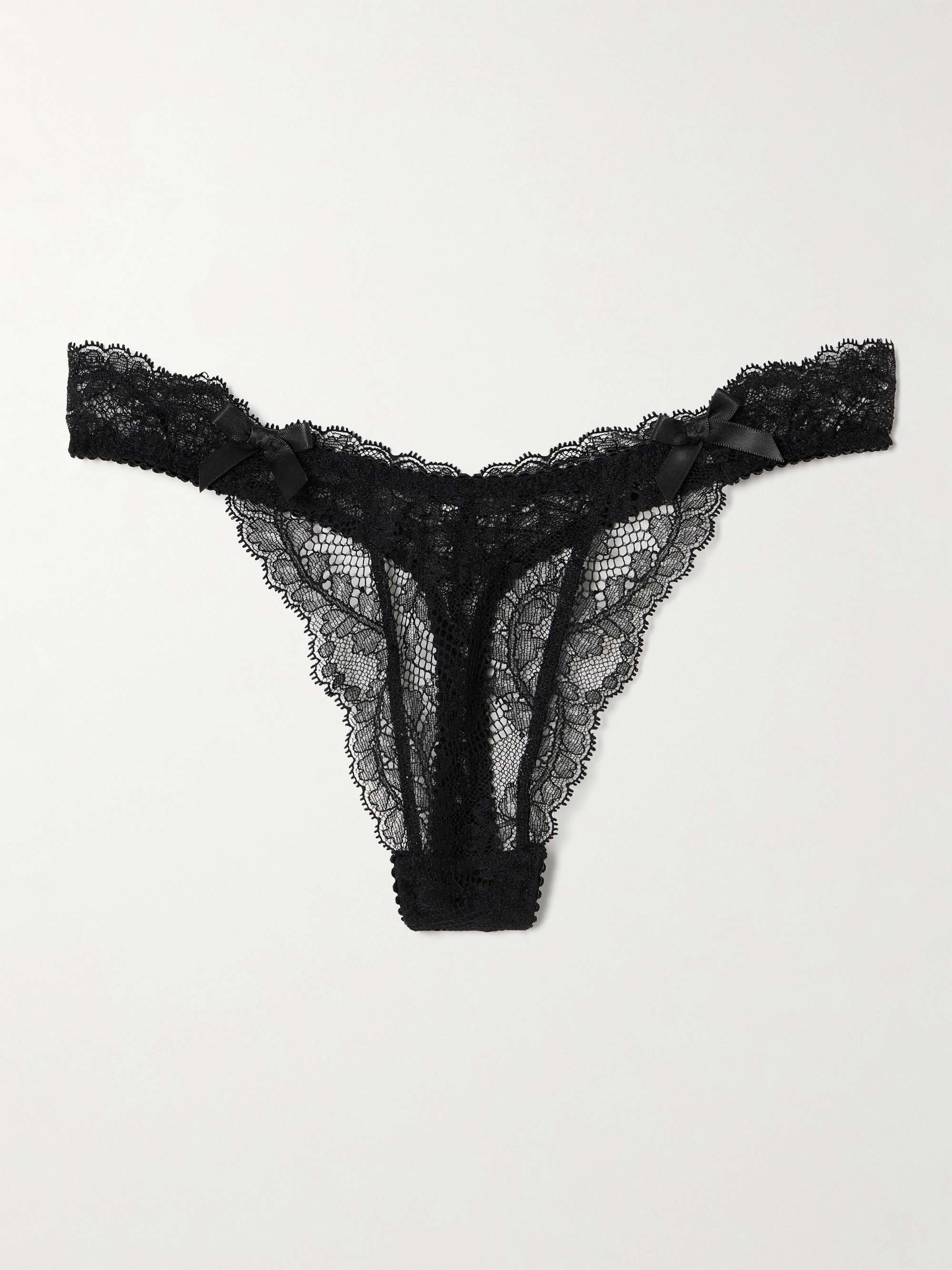 Love bow-embellished stretch Leavers lace thong view