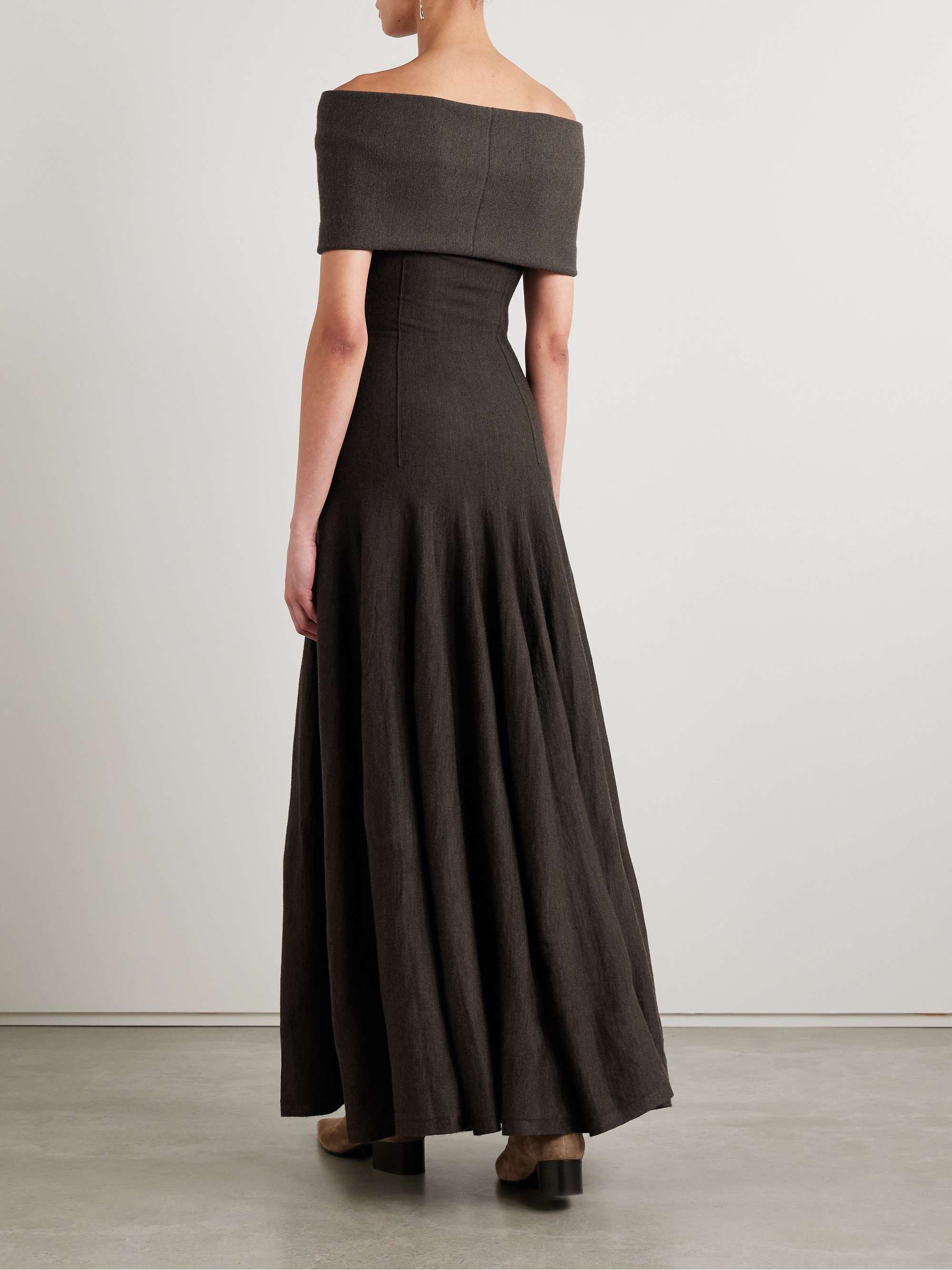 Ava off-the-shoulder pleated wool-blend maxi dress view