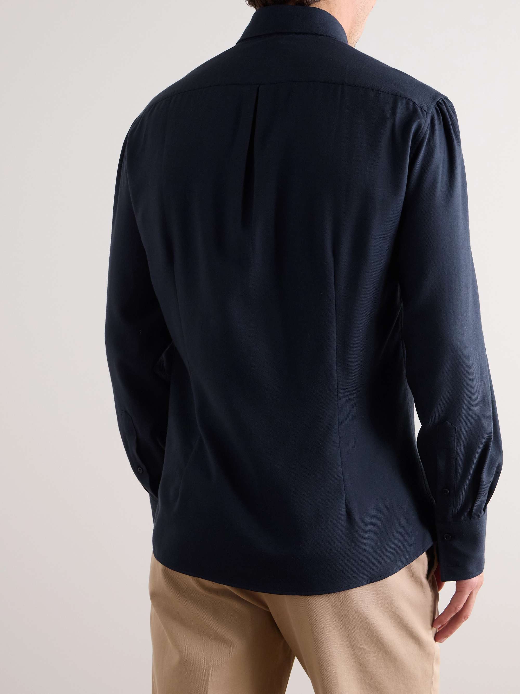 Slim-Fit Button-Down Collar Cotton and Cashmere-Blend Shirt view