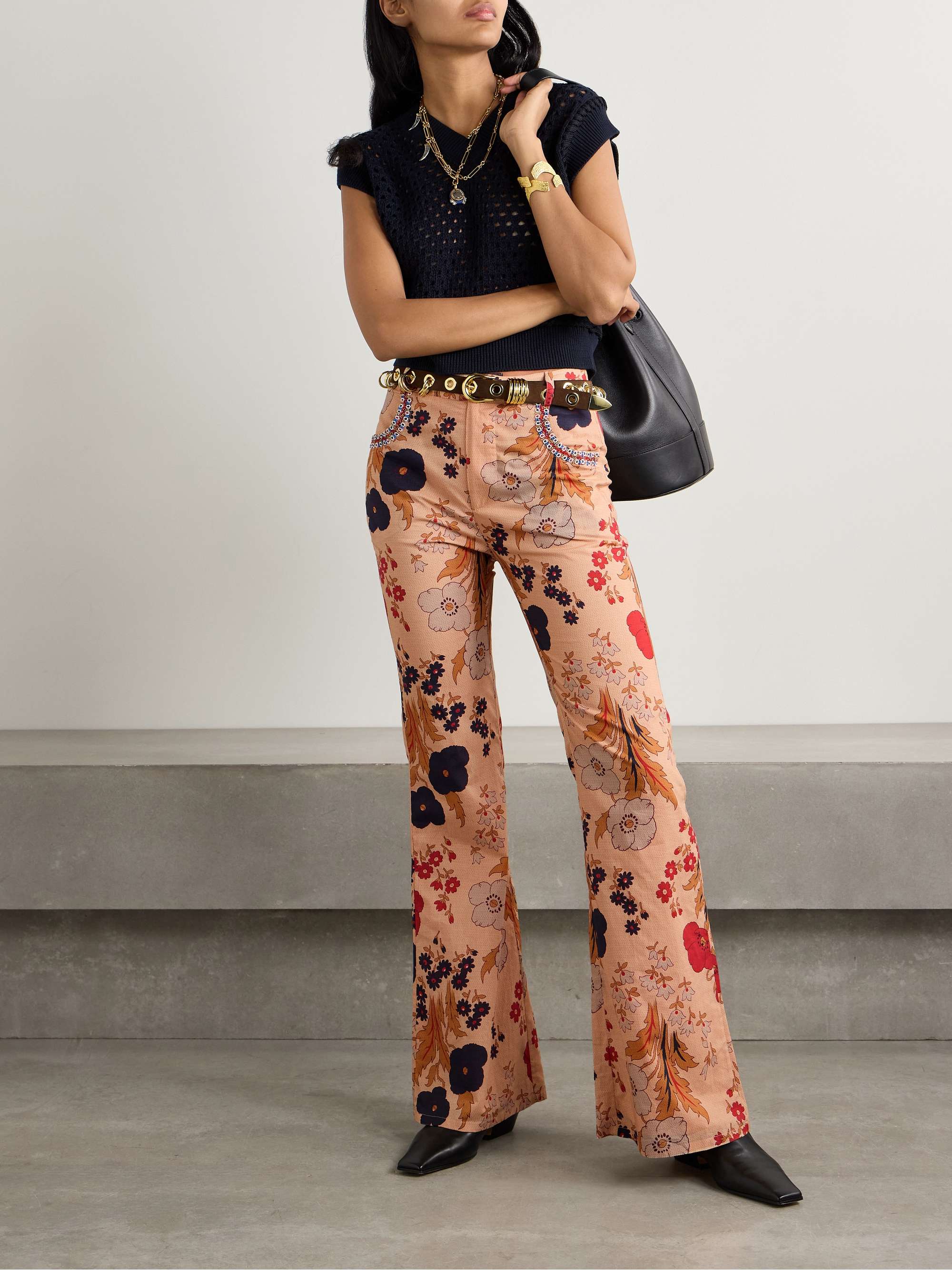 Bunny bead-embellished floral-print cotton-voile flared pants view