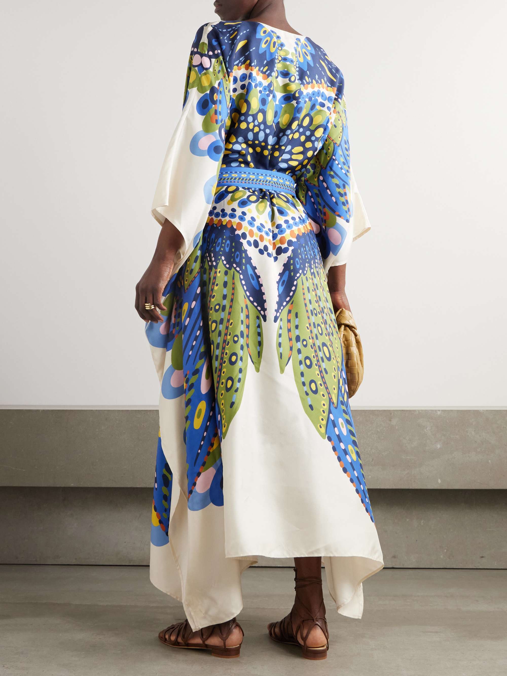 Belted printed silk-twill kaftan view
