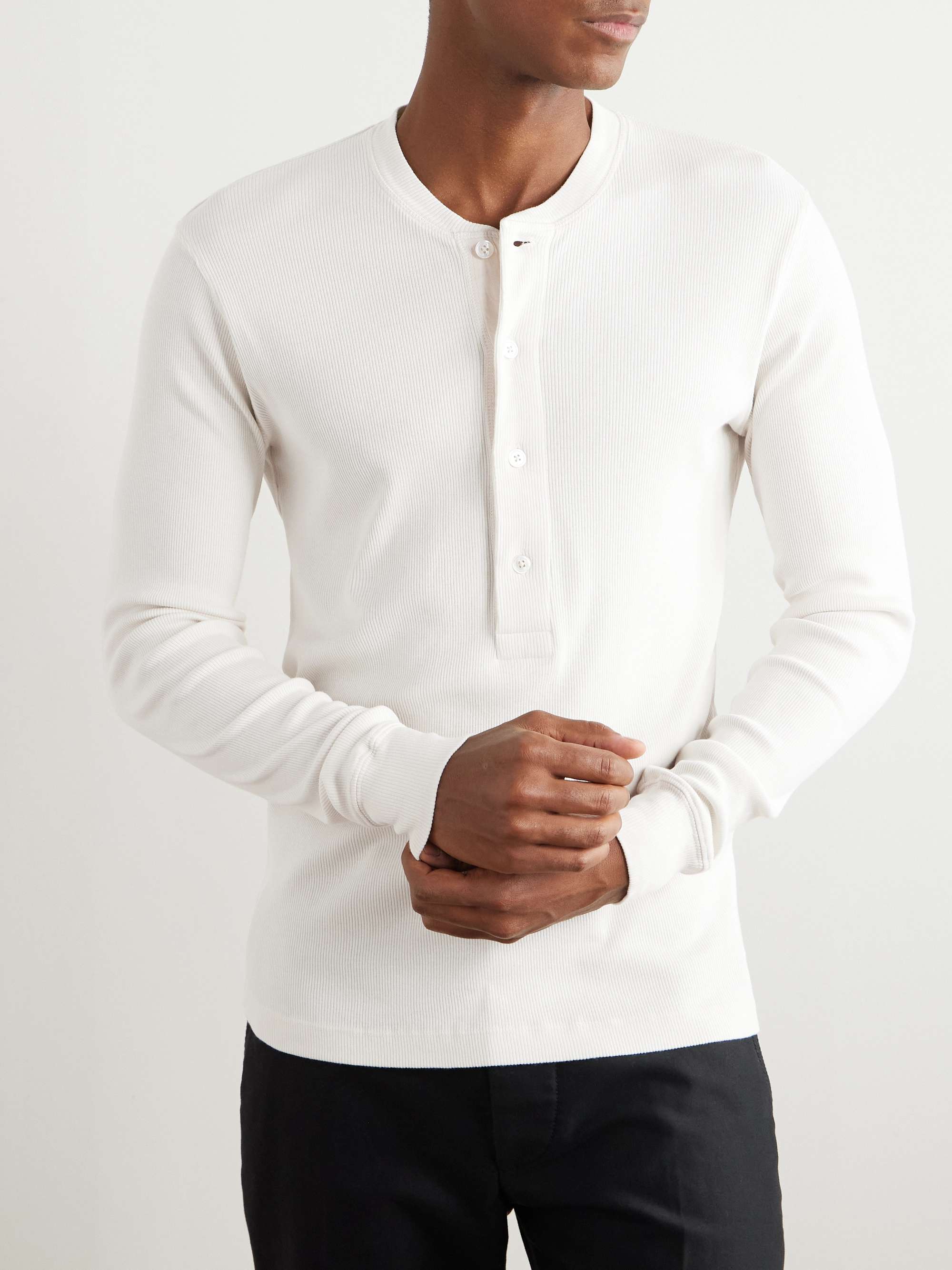 Slim-Fit Ribbed Cotton and Modal-Blend Jersey Henley T-Shirt view
