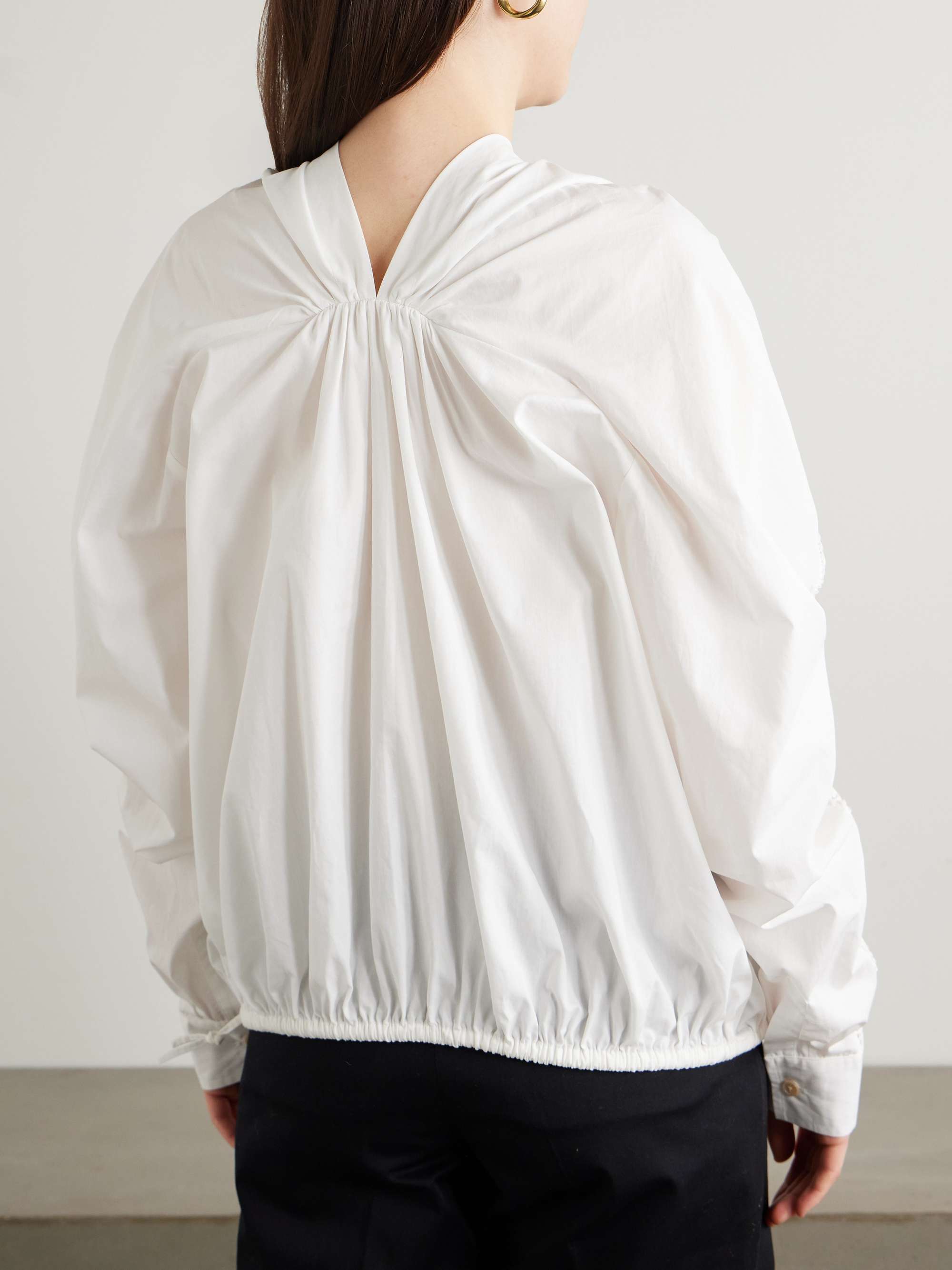 Braceback embroidered gathered cotton-poplin blouse view