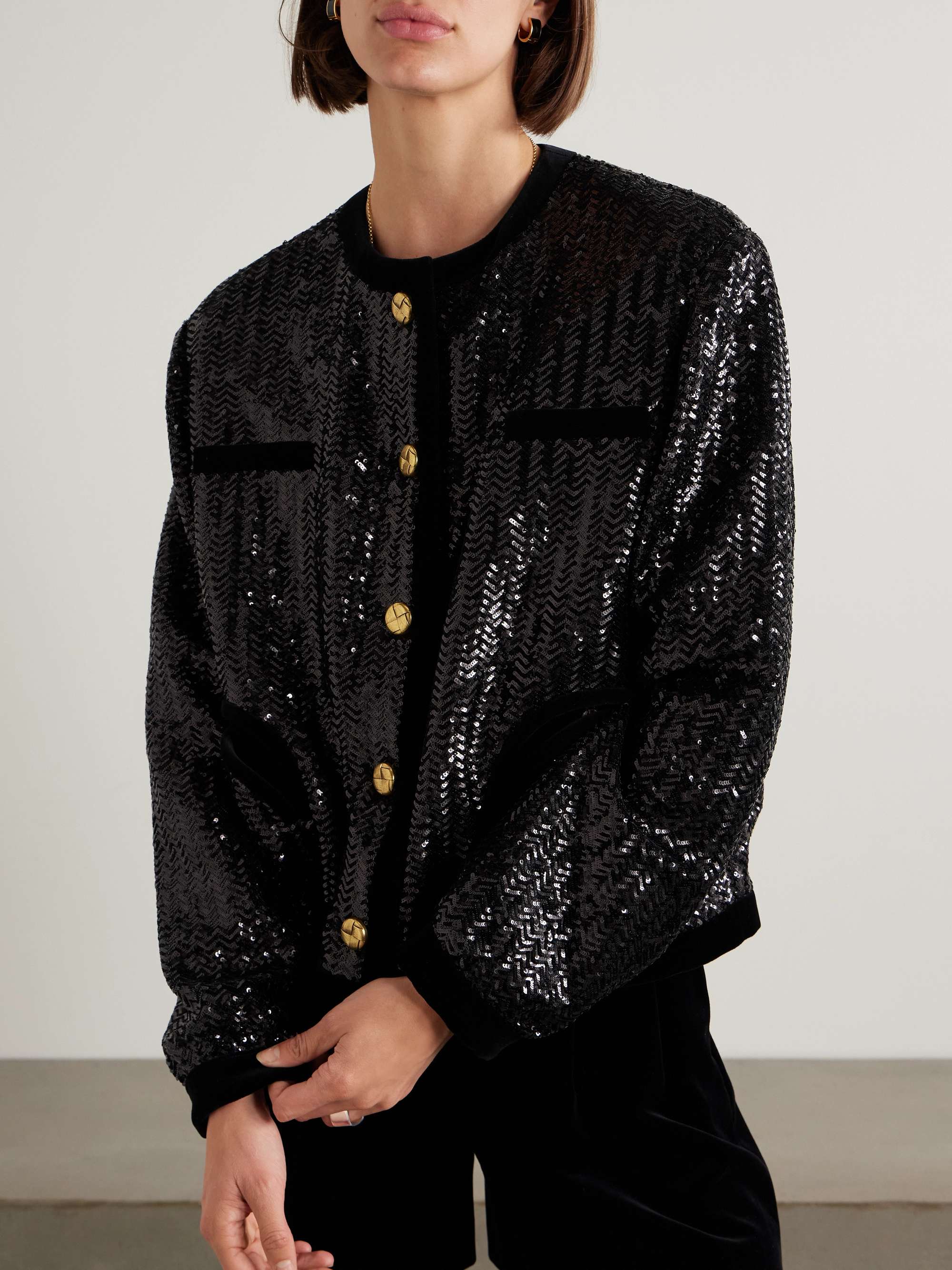 All About You Gliss velvet-trimmed sequined woven jacket view