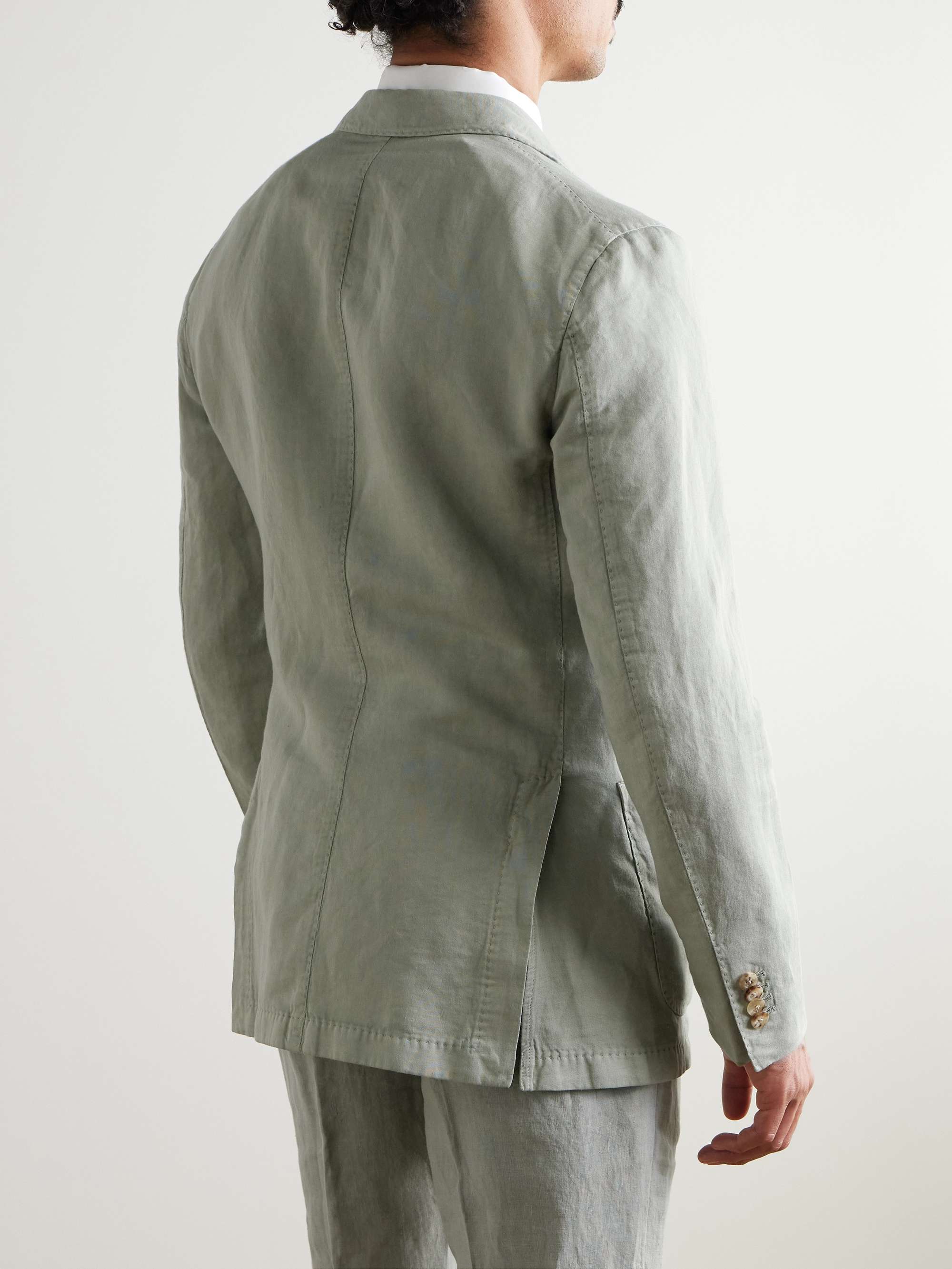 Unstructured Garment-Dyed Cotton and Linen-Blend Blazer view