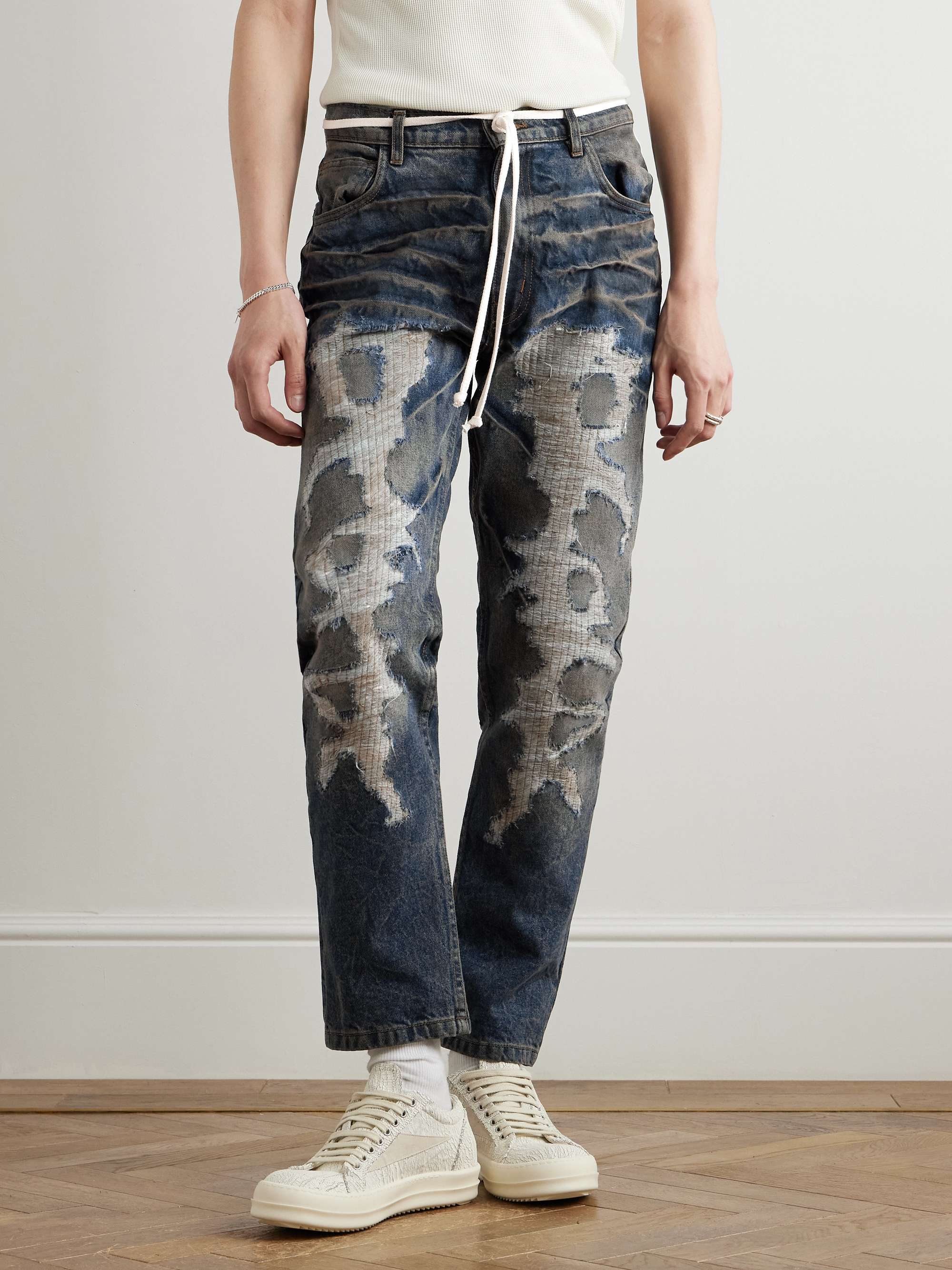 Fathers Engine Slim-Fit Straight-Leg Belted Distressed Jeans view