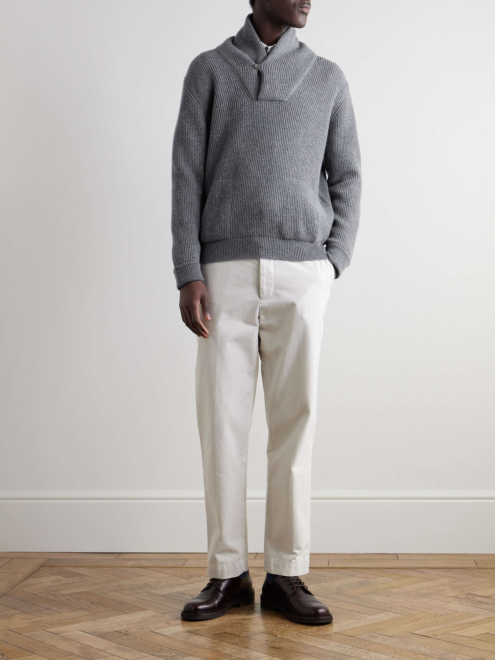 Shawl-Collar Ribbed Cashmere Sweater view