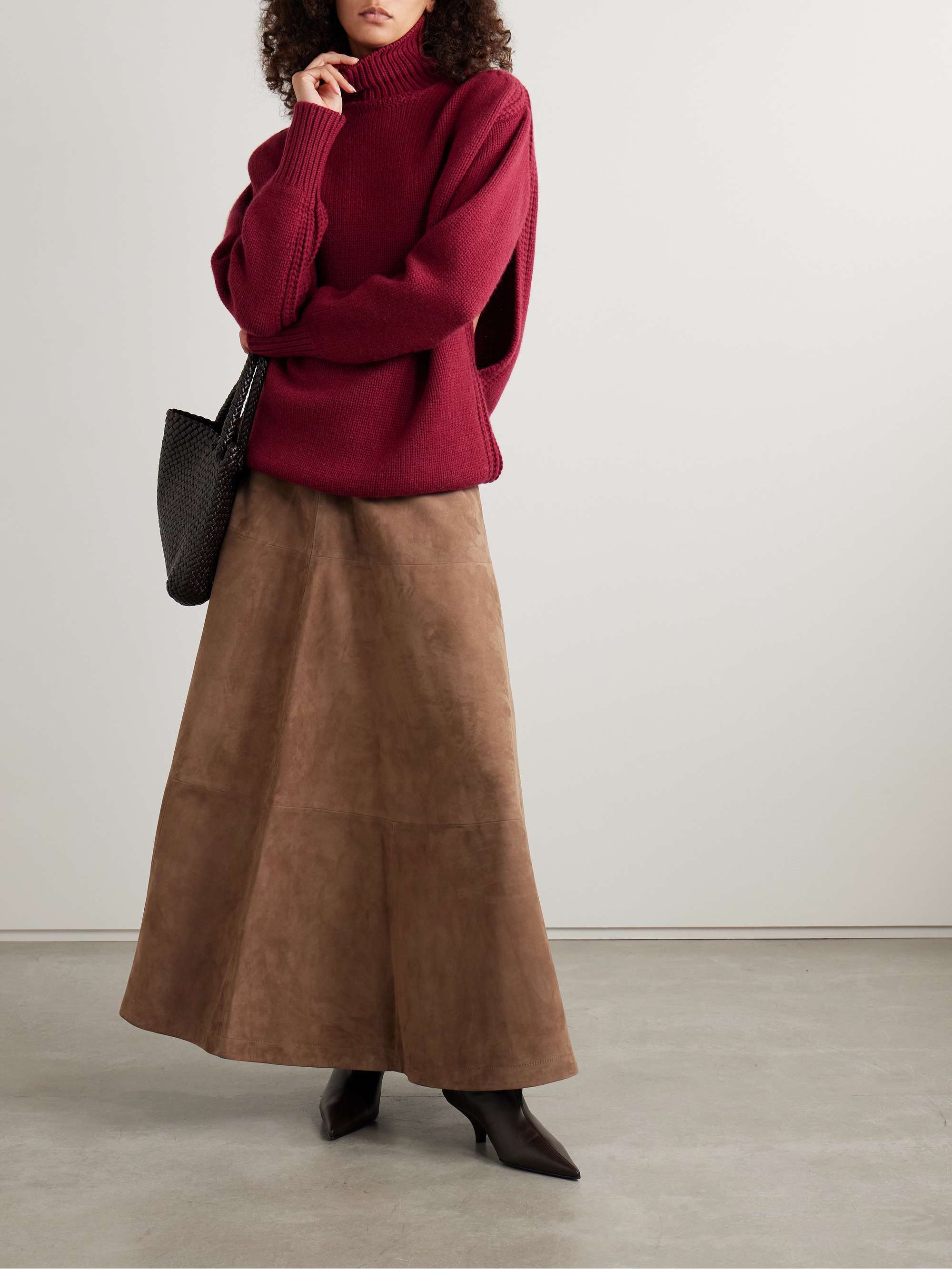 Convertible oversized cutout ribbed cashmere turtleneck mini dress view