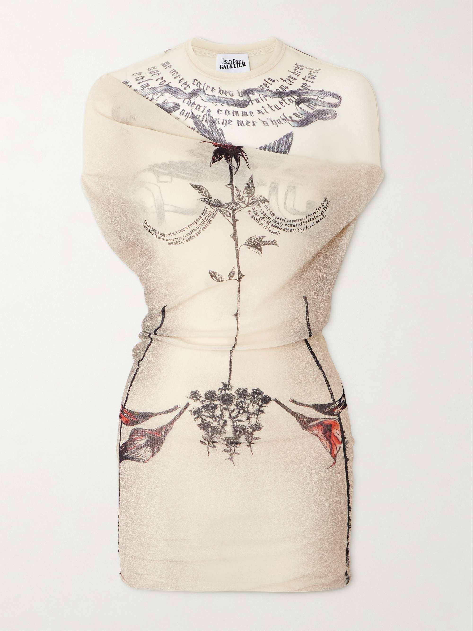 Tattoo Rose & Bird printed mesh halterneck mini dress view