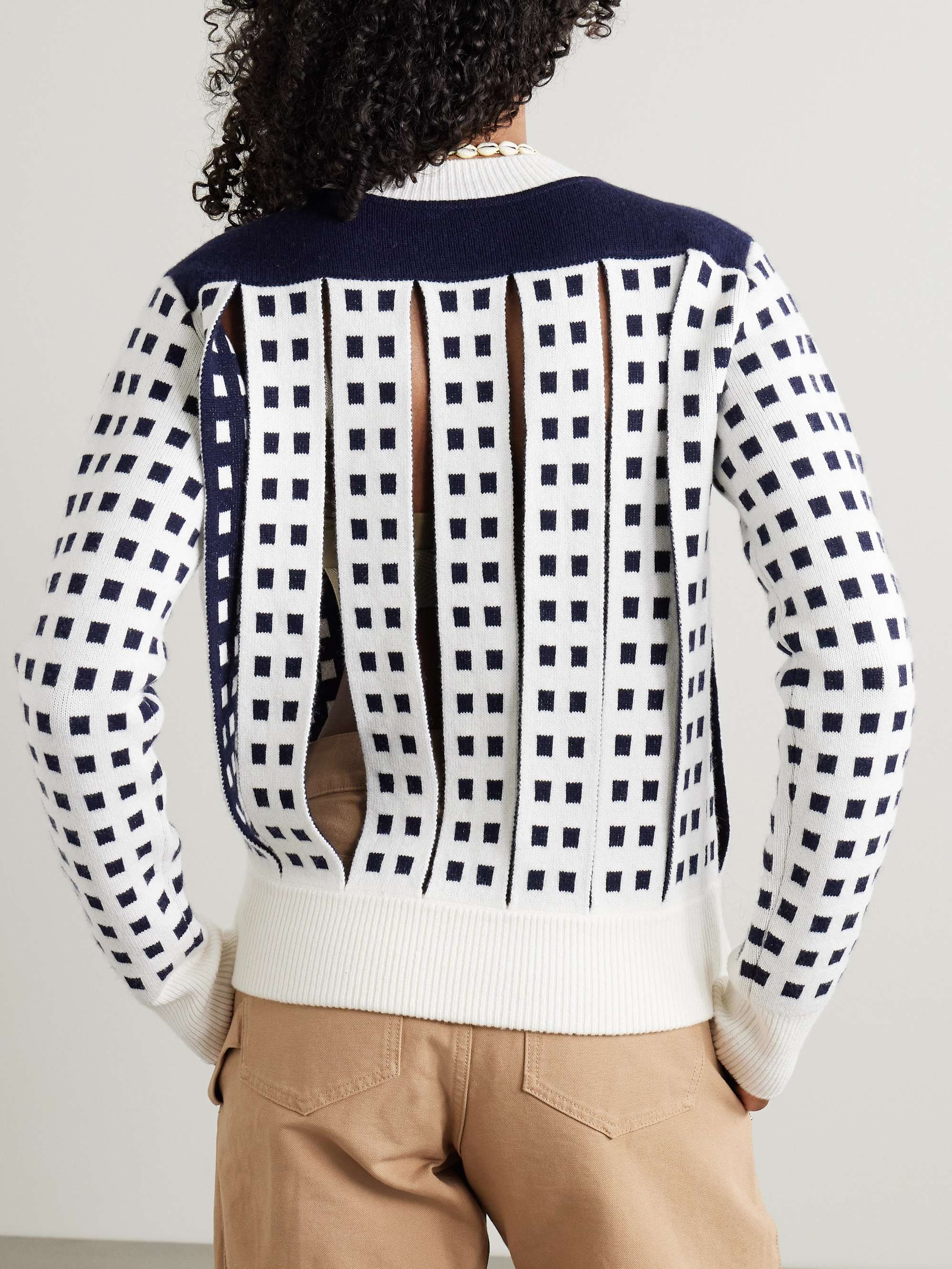 Cutout jacquard-knit sweater view