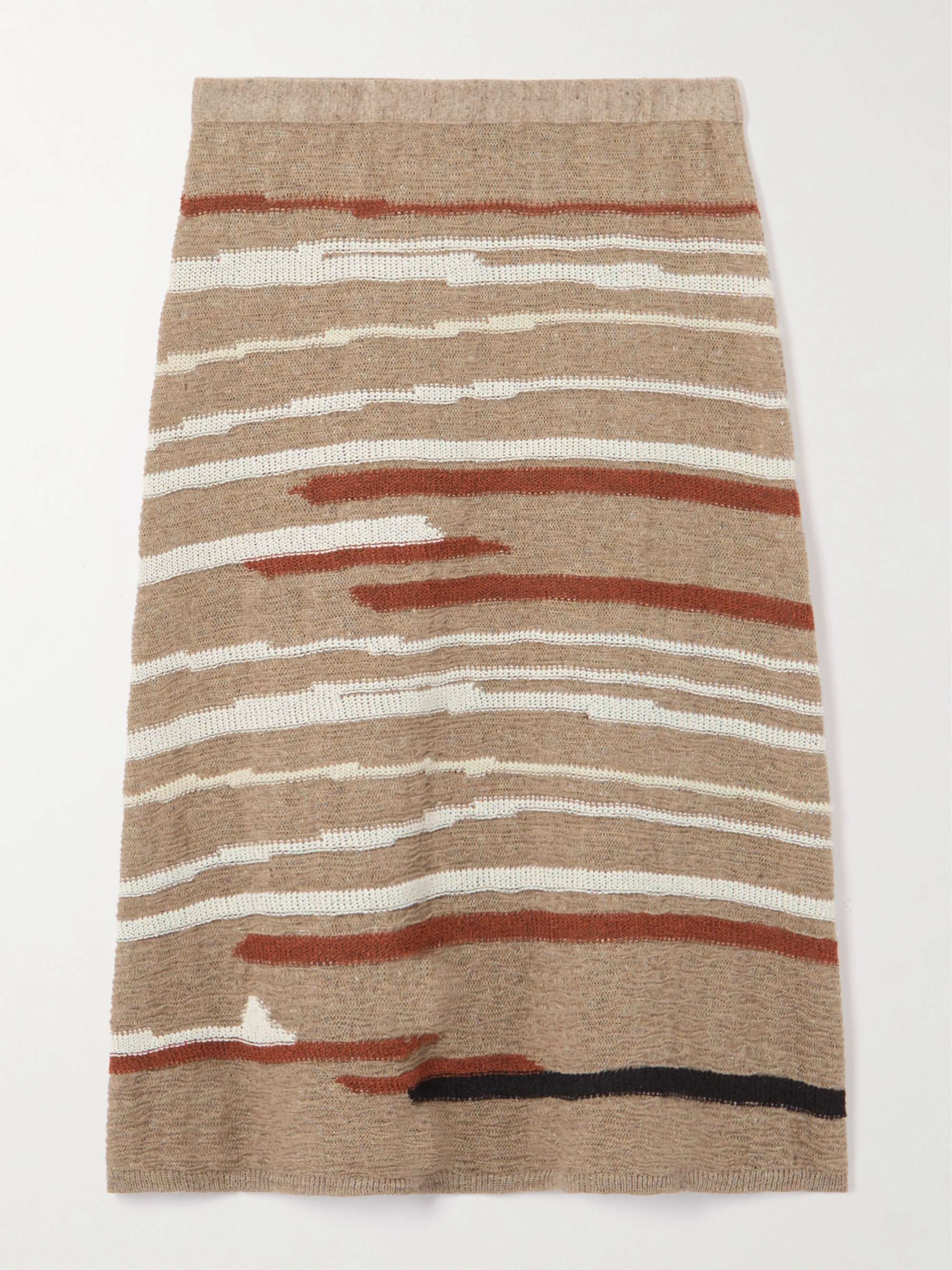Striped jacquard-knit linen and cotton-blend midi skirt view