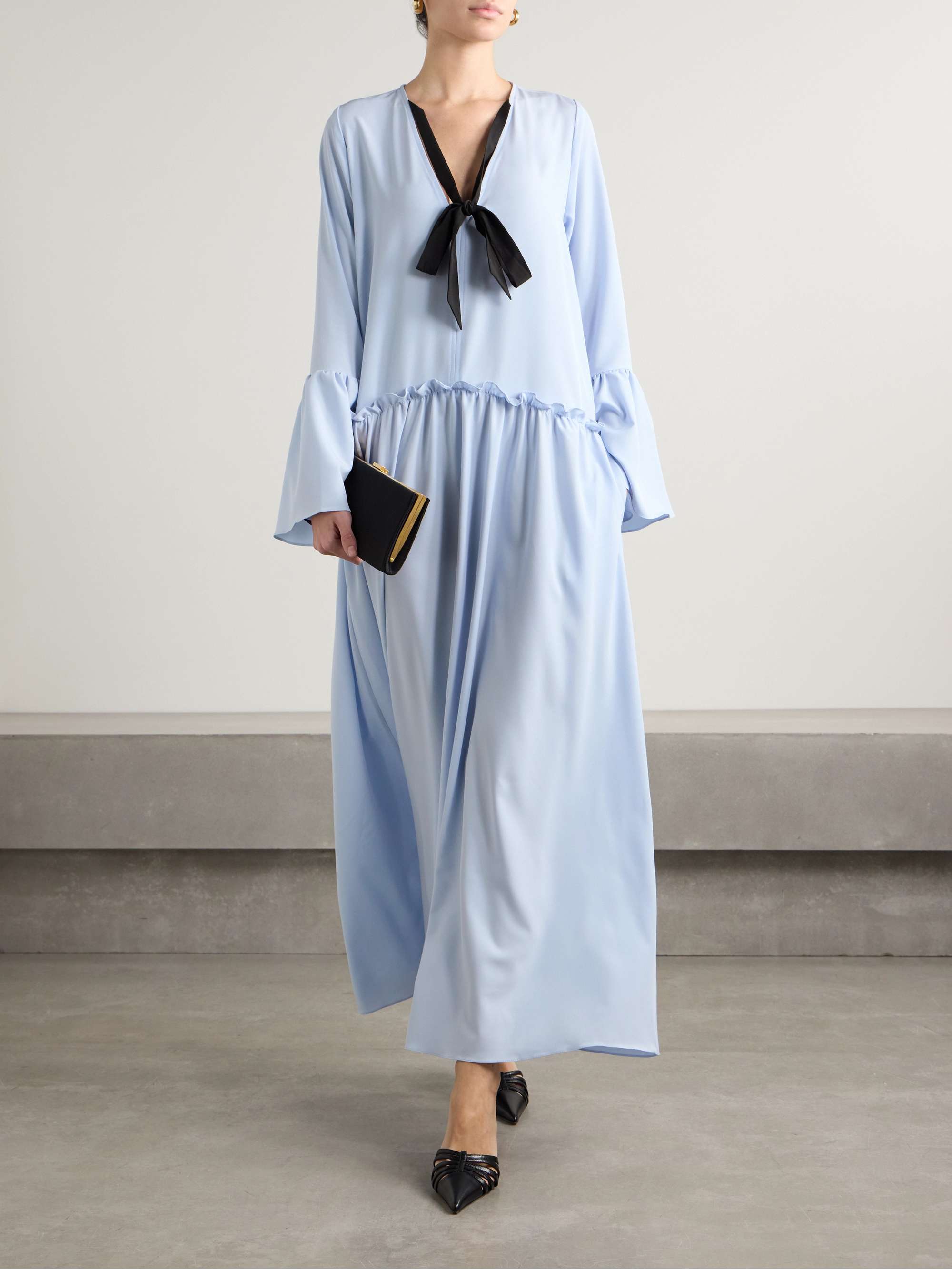 Geral tie-detailed gathered satin maxi dress view