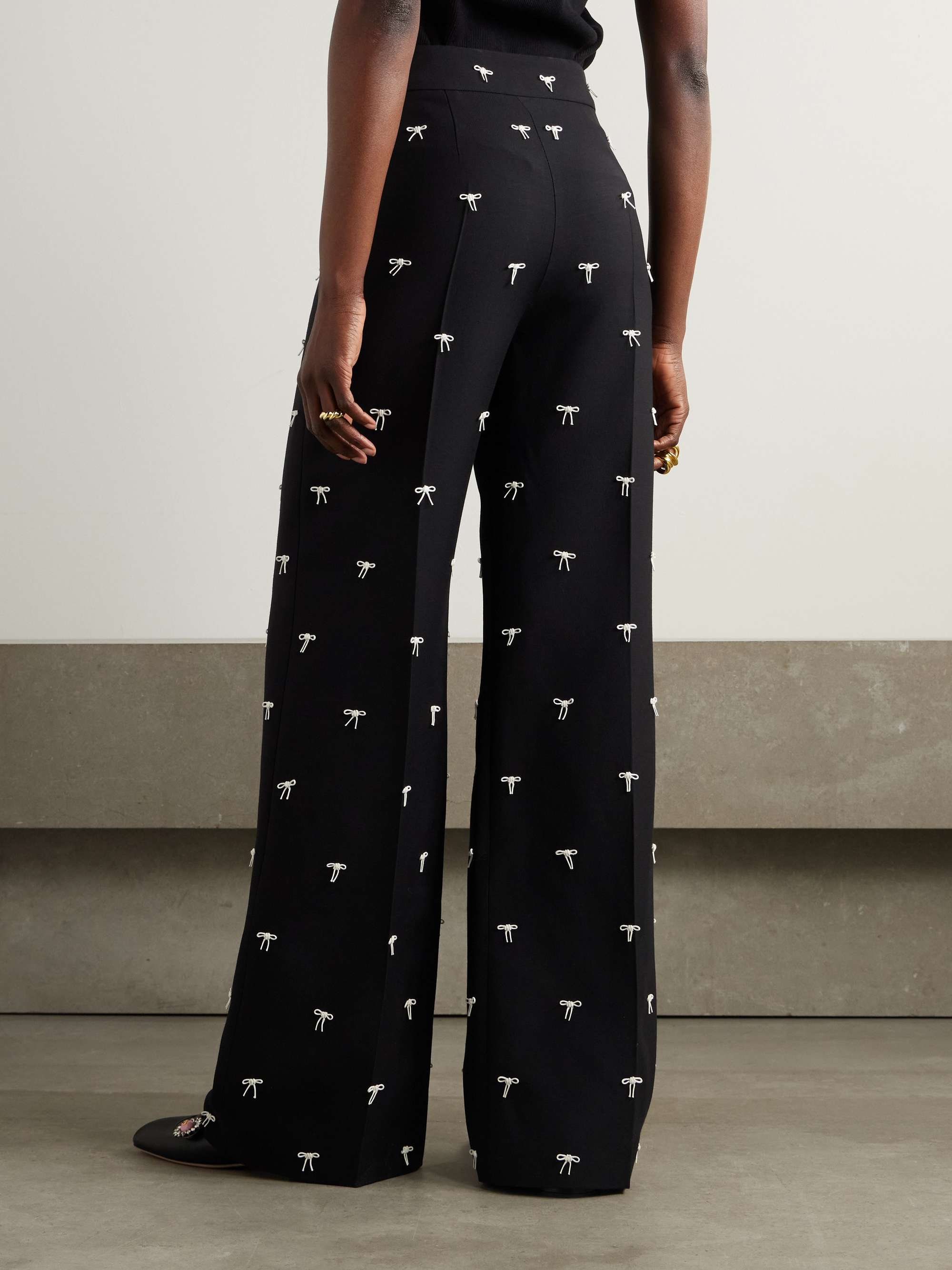Bow-embellished wool and silk-blend twill wide-leg pants view