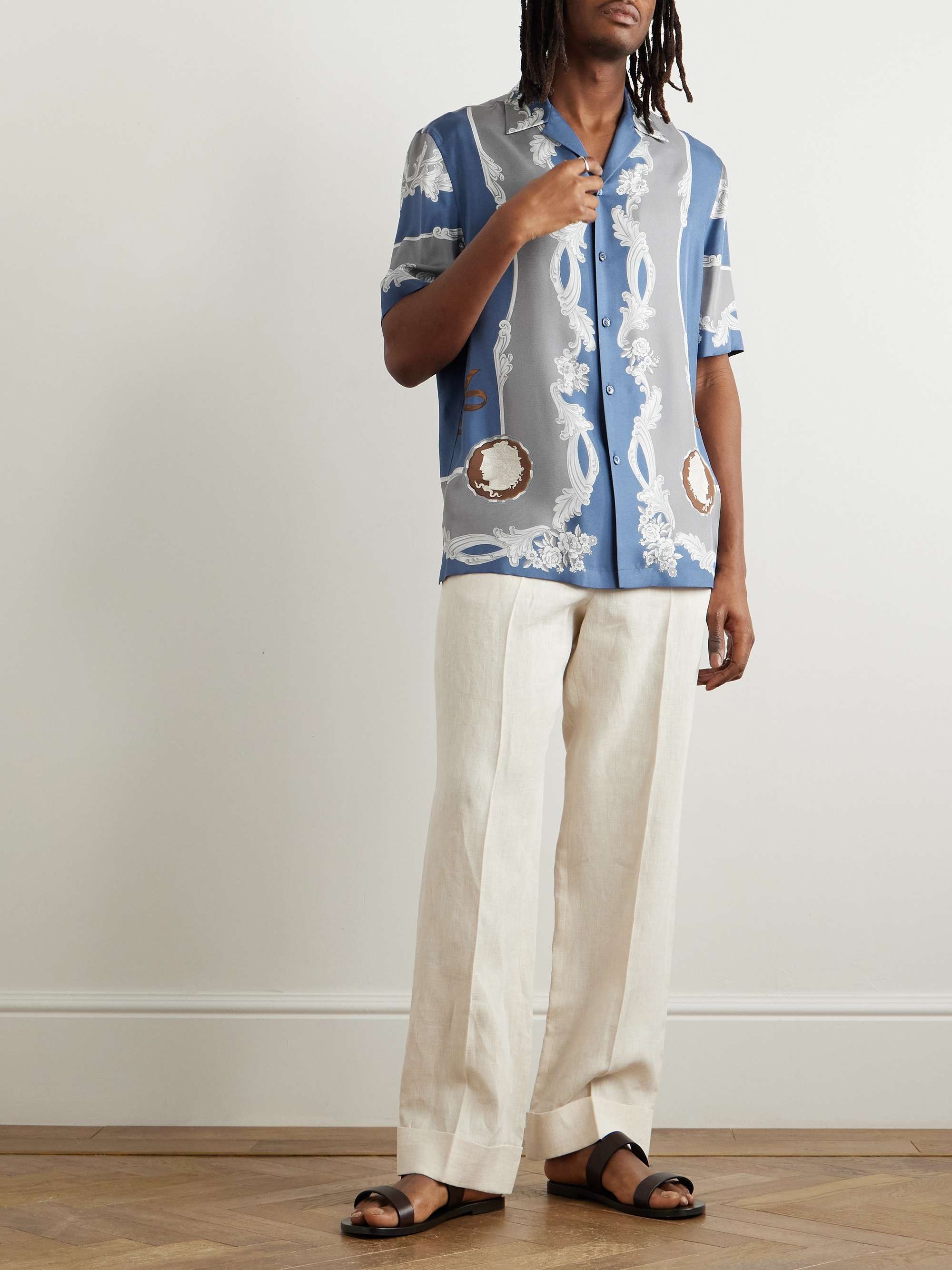 Camp-Collar Printed Silk-Twill Shirt view