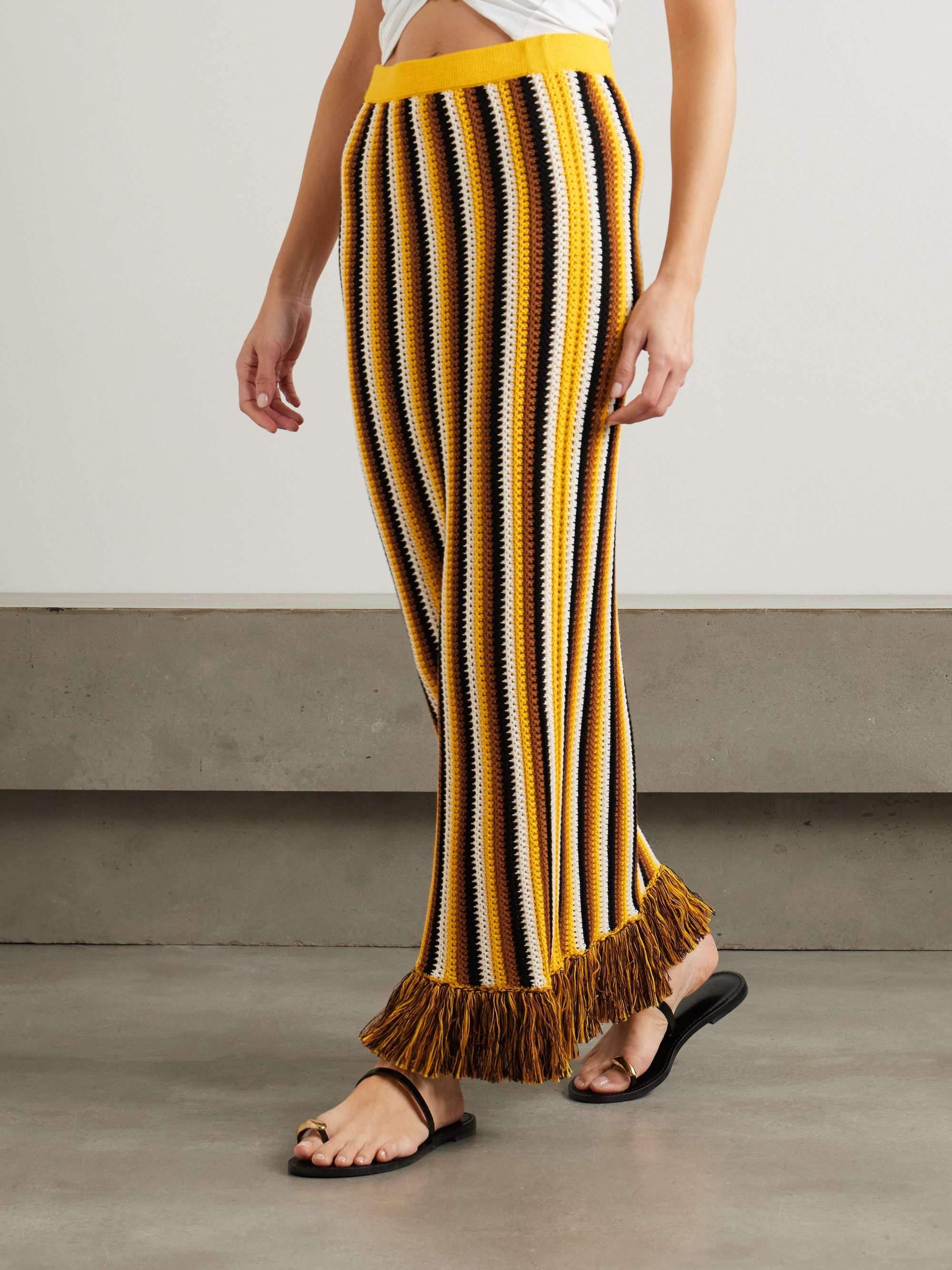 Misti fringed striped crocheted cotton maxi skirt view