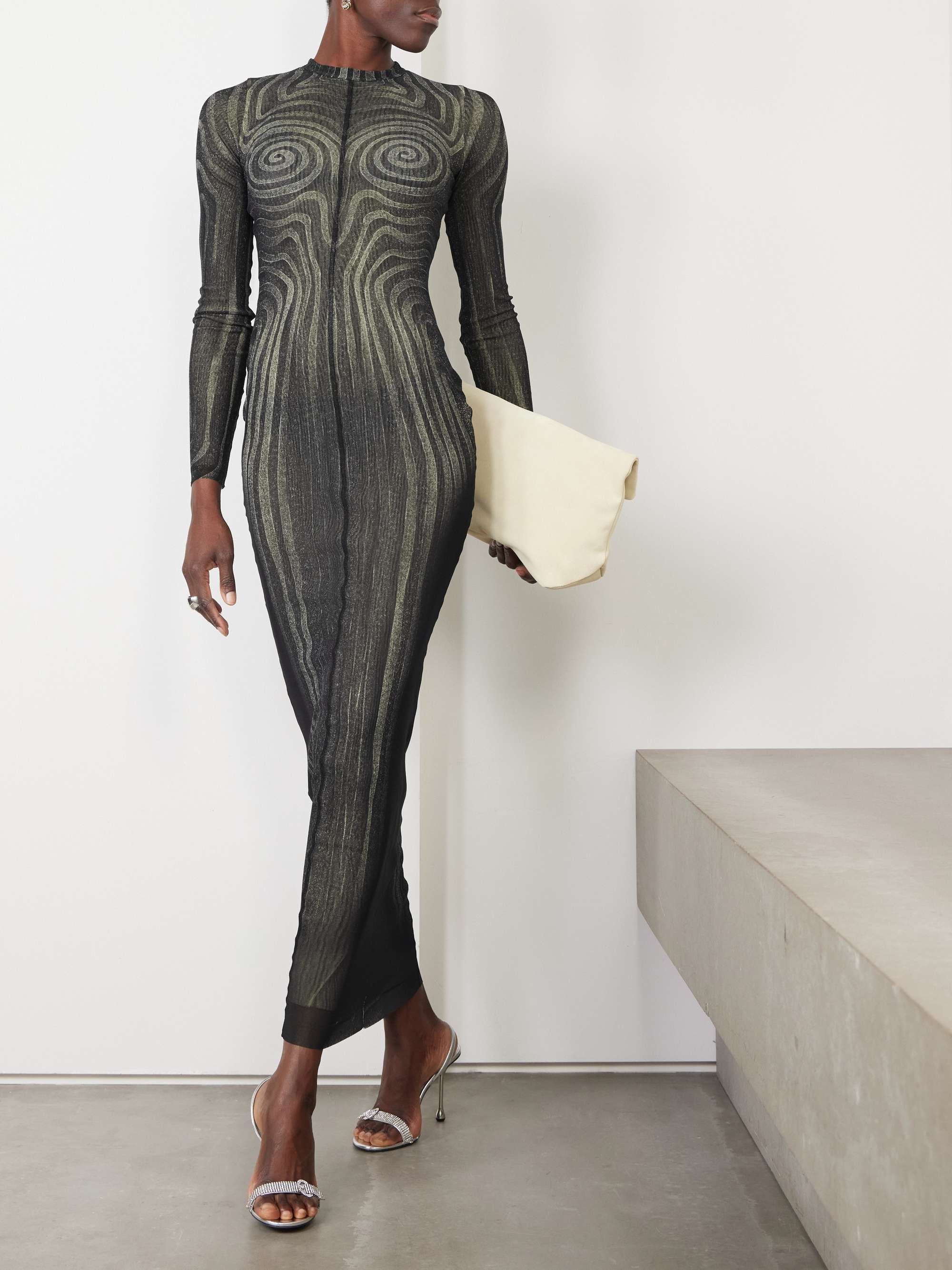 Trompe l'oeil printed mesh maxi dress view