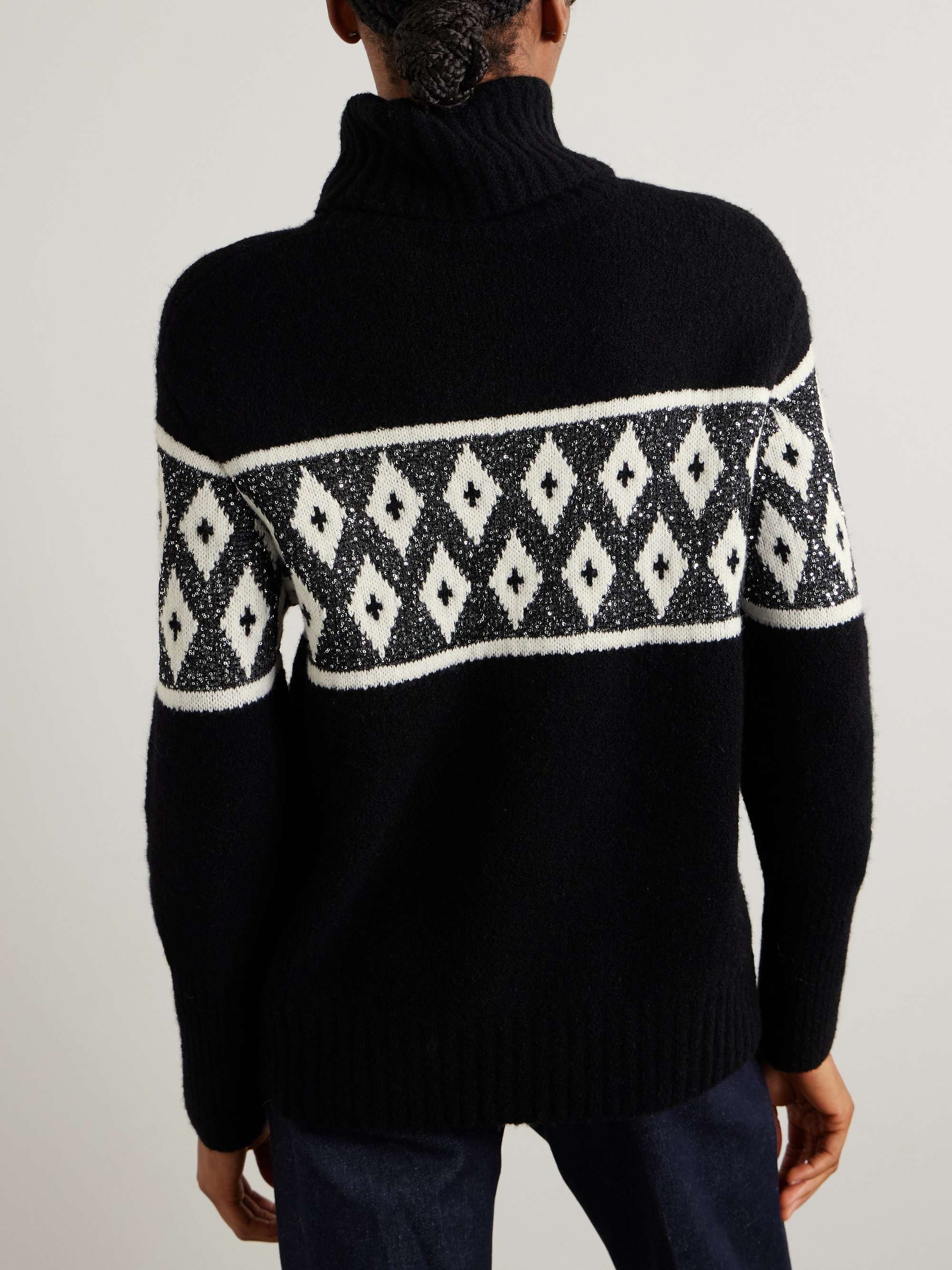 Uda sequin-embellished jacquard-knit wool-blend turtleneck sweater view