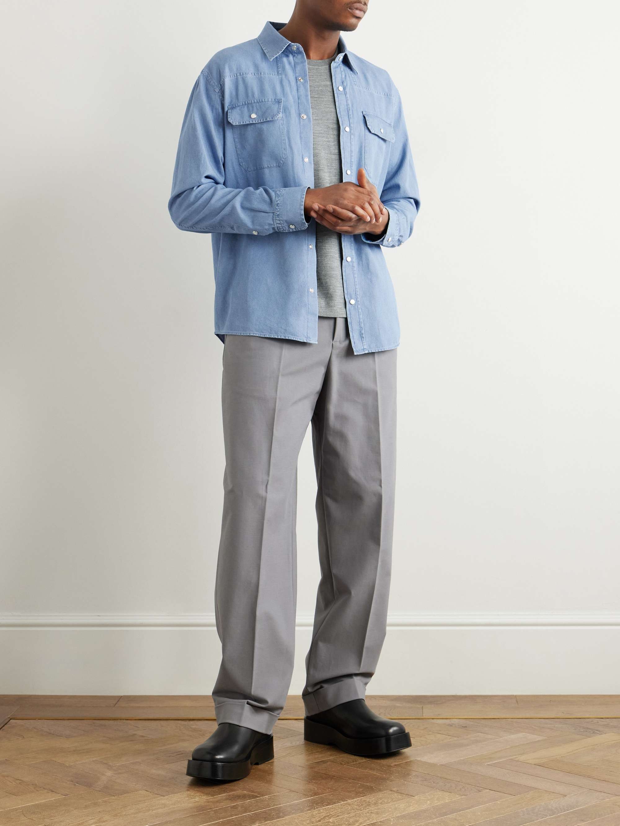 Cotton and Linen-Blend Chambray Shirt view